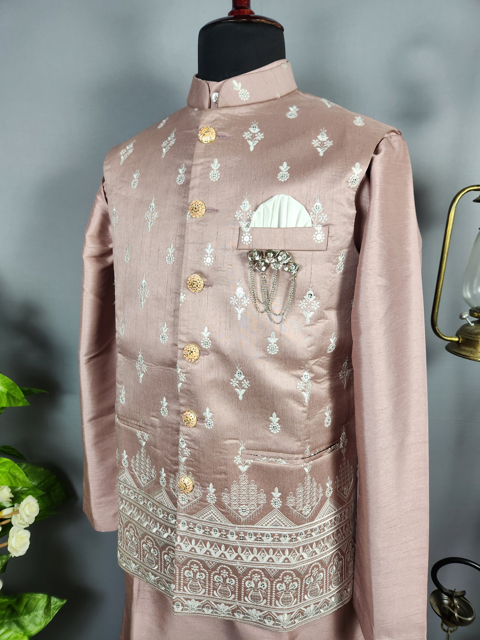 Dusty Pink Kurta Jacket Set for Wedding – Designer Indian Outfit
