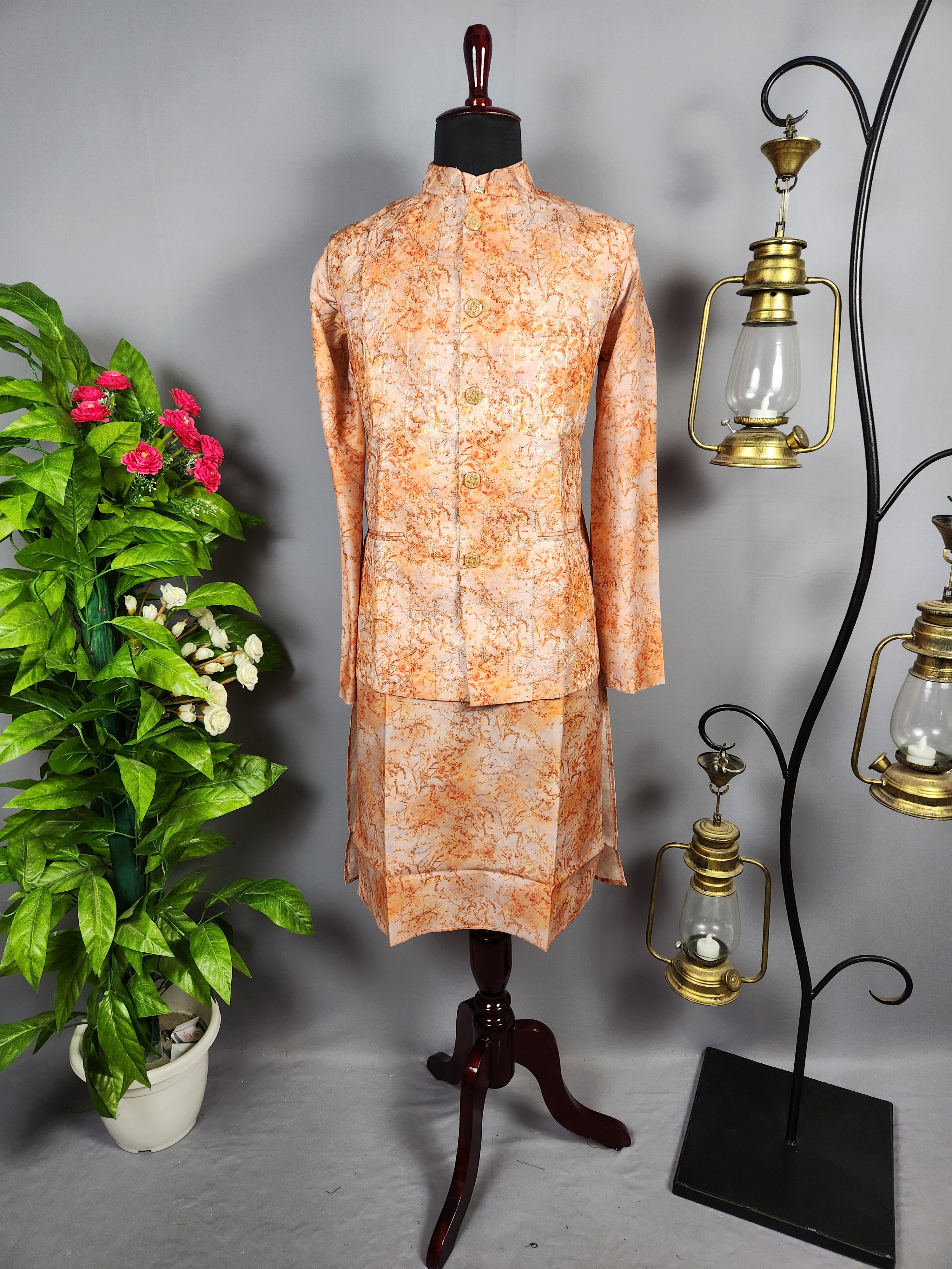 Orange Kurta Jacket Set for Wedding – Designer Indian Outfit