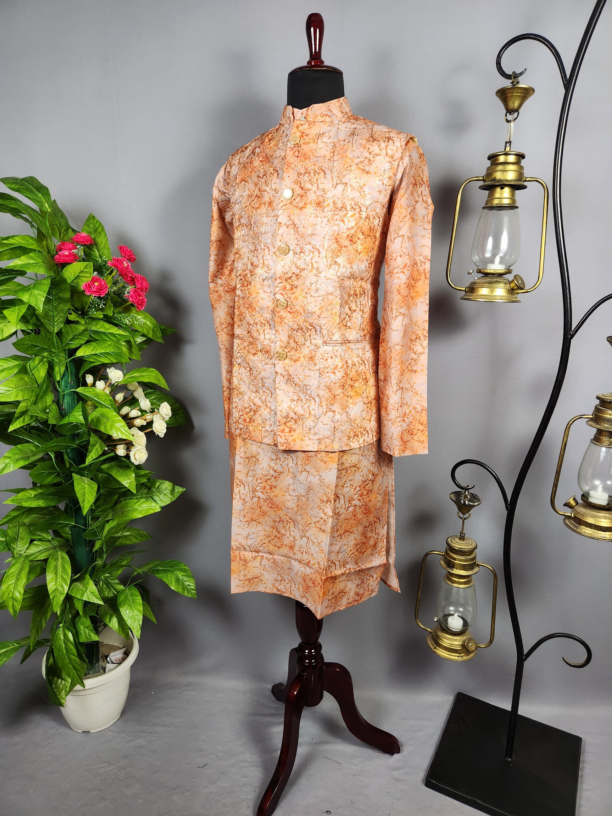 Orange Kurta Jacket Set for Wedding – Designer Indian Outfit