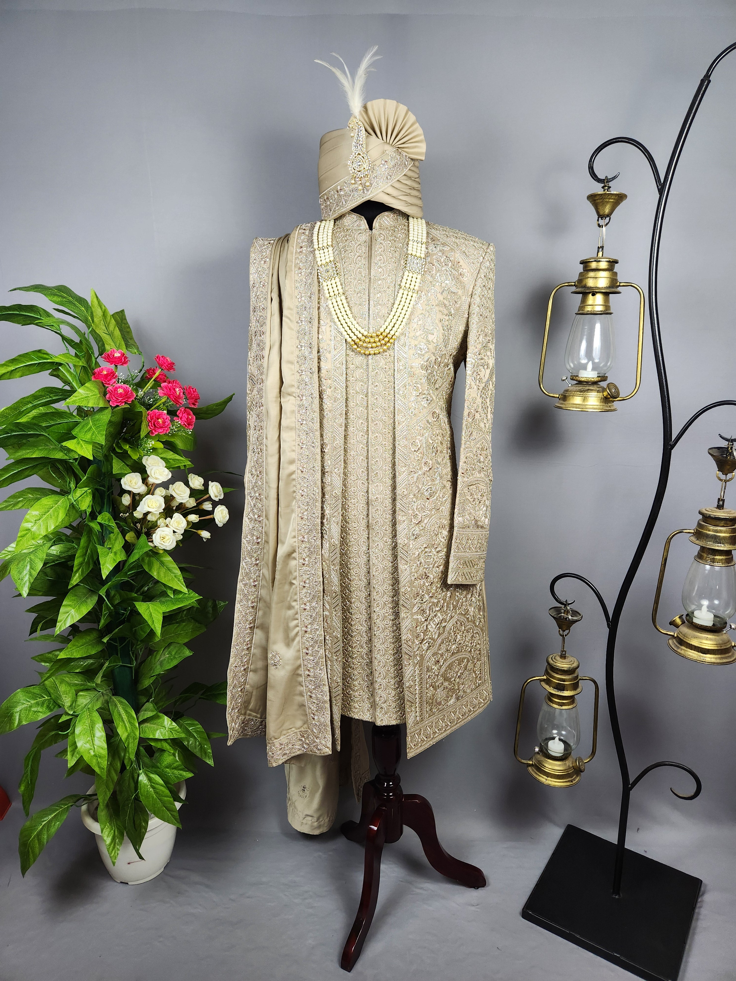 Copper Golden Groom Sherwani - Jacket Style | Sherwani For Men
