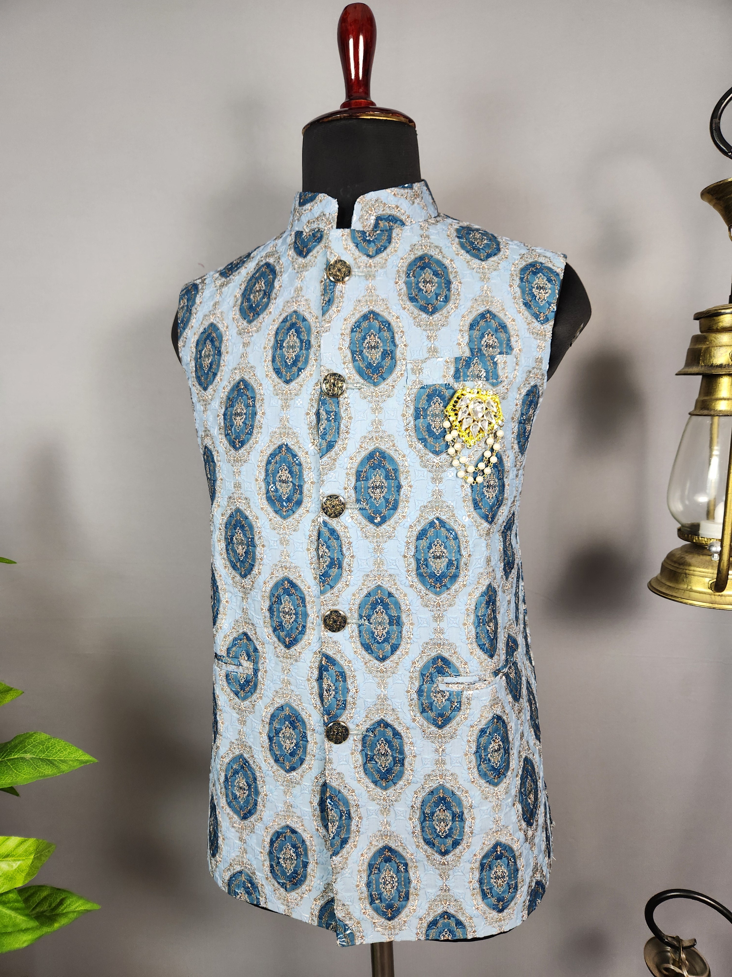 Sky Blue nehru jacket for men - Indian ethnic waistcoat ideal for weddings, festive events, and traditional functions