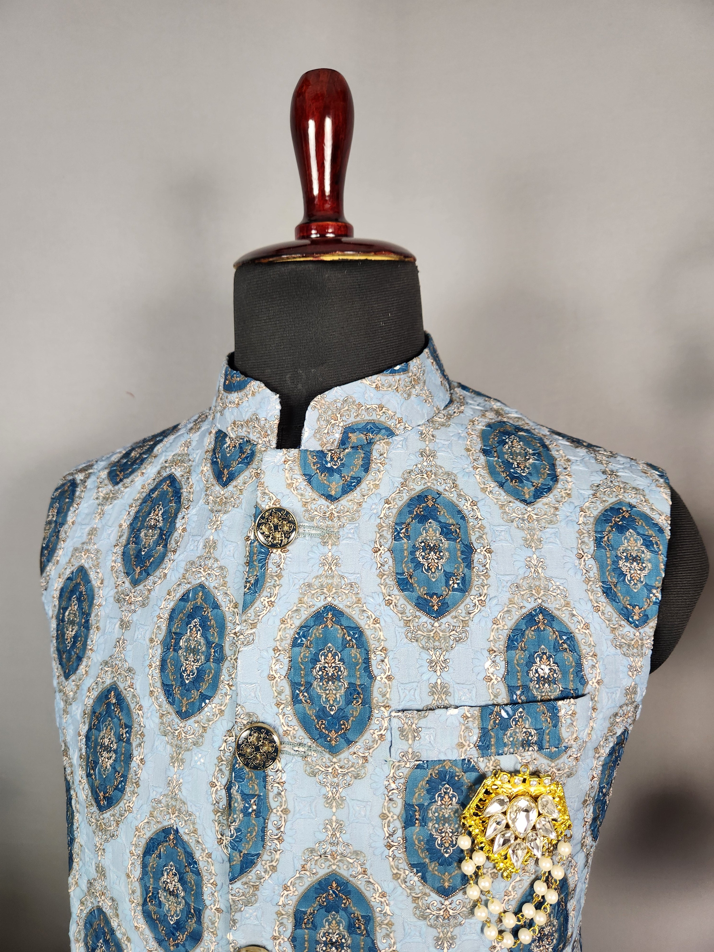 Sky Blue nehru jacket for men - Indian ethnic waistcoat ideal for weddings, festive events, and traditional functions