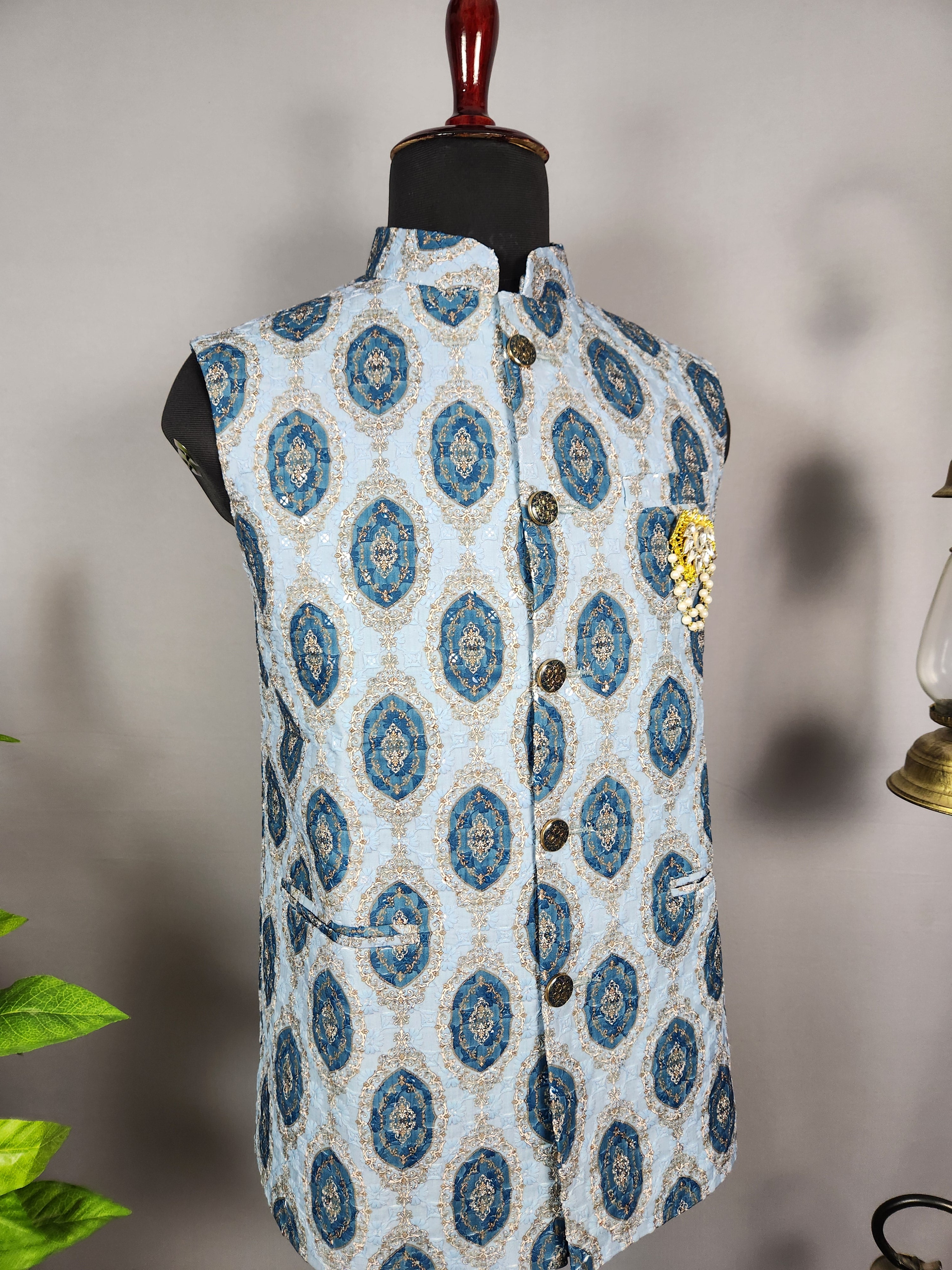 Sky Blue nehru jacket for men - Indian ethnic waistcoat ideal for weddings, festive events, and traditional functions