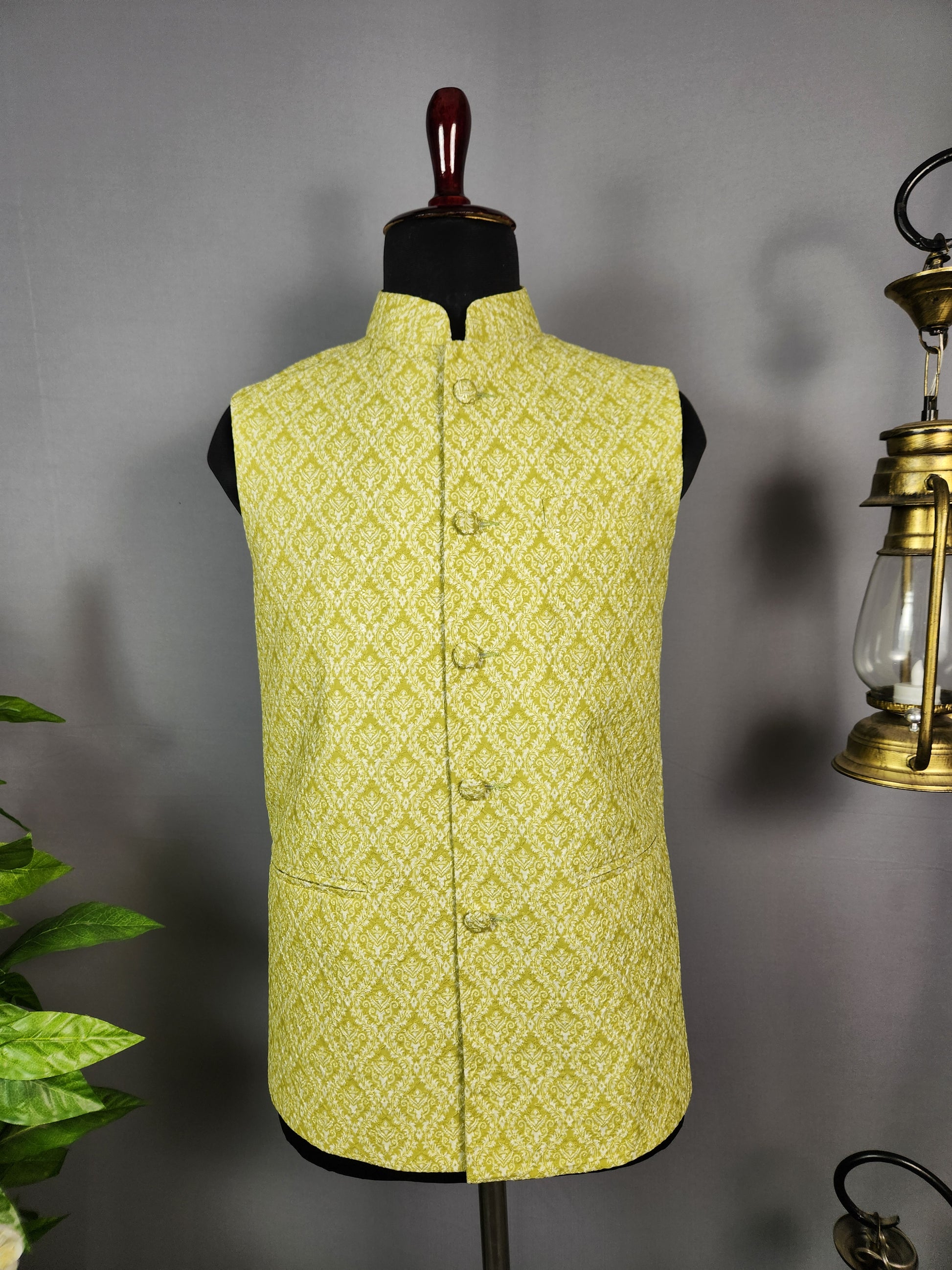 green nehru jacket for men - Indian ethnic waistcoat ideal for weddings, festive events, and traditional functions