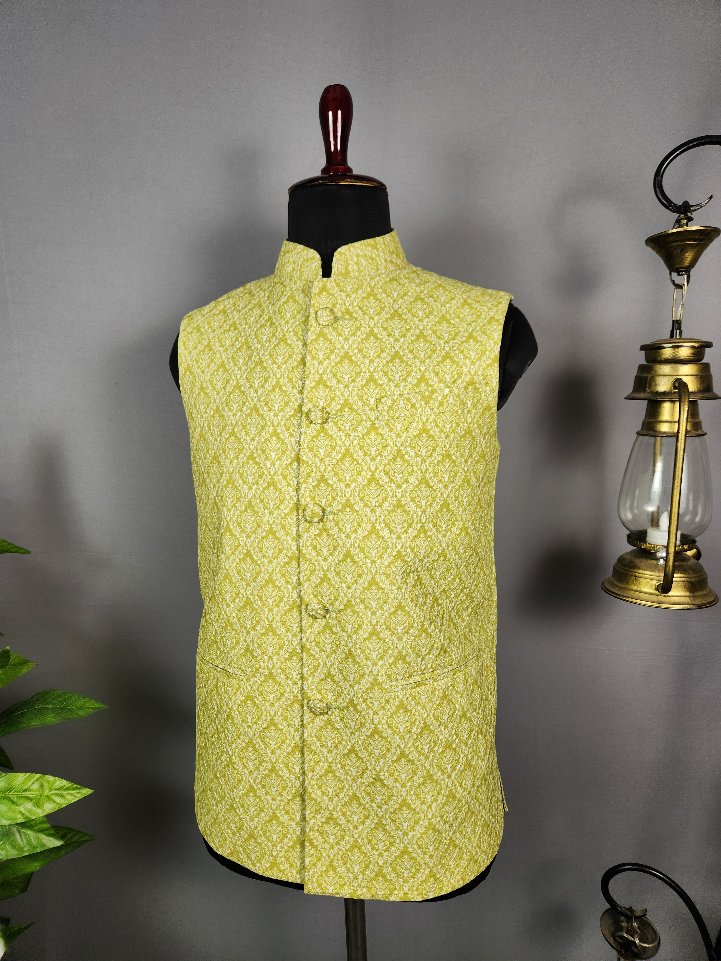 green nehru jacket for men - Indian ethnic waistcoat ideal for weddings, festive events, and traditional functions