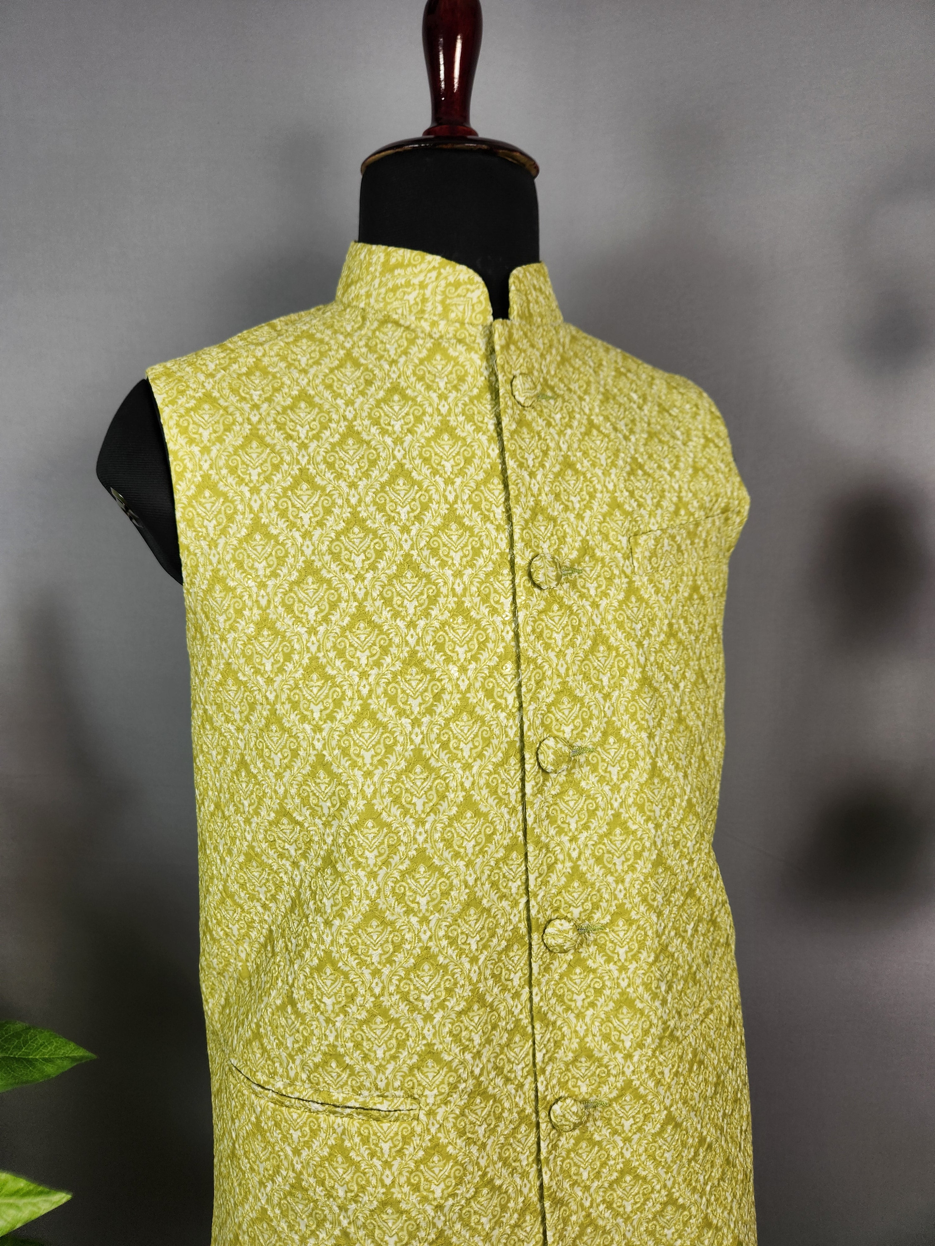 green nehru jacket for men - Indian ethnic waistcoat ideal for weddings, festive events, and traditional functions