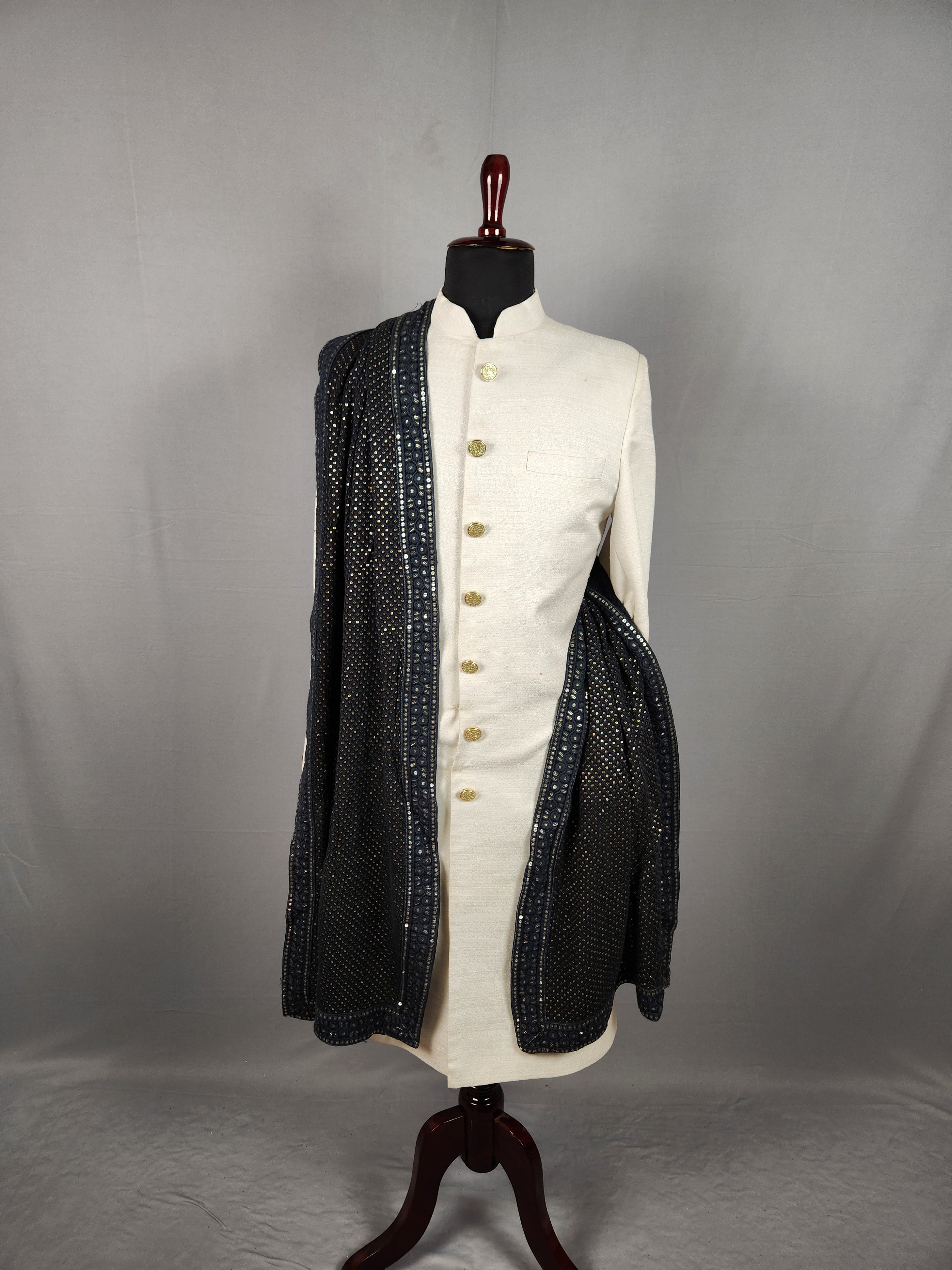 Black Shawl Groom - A Gold Sequin Black Stole