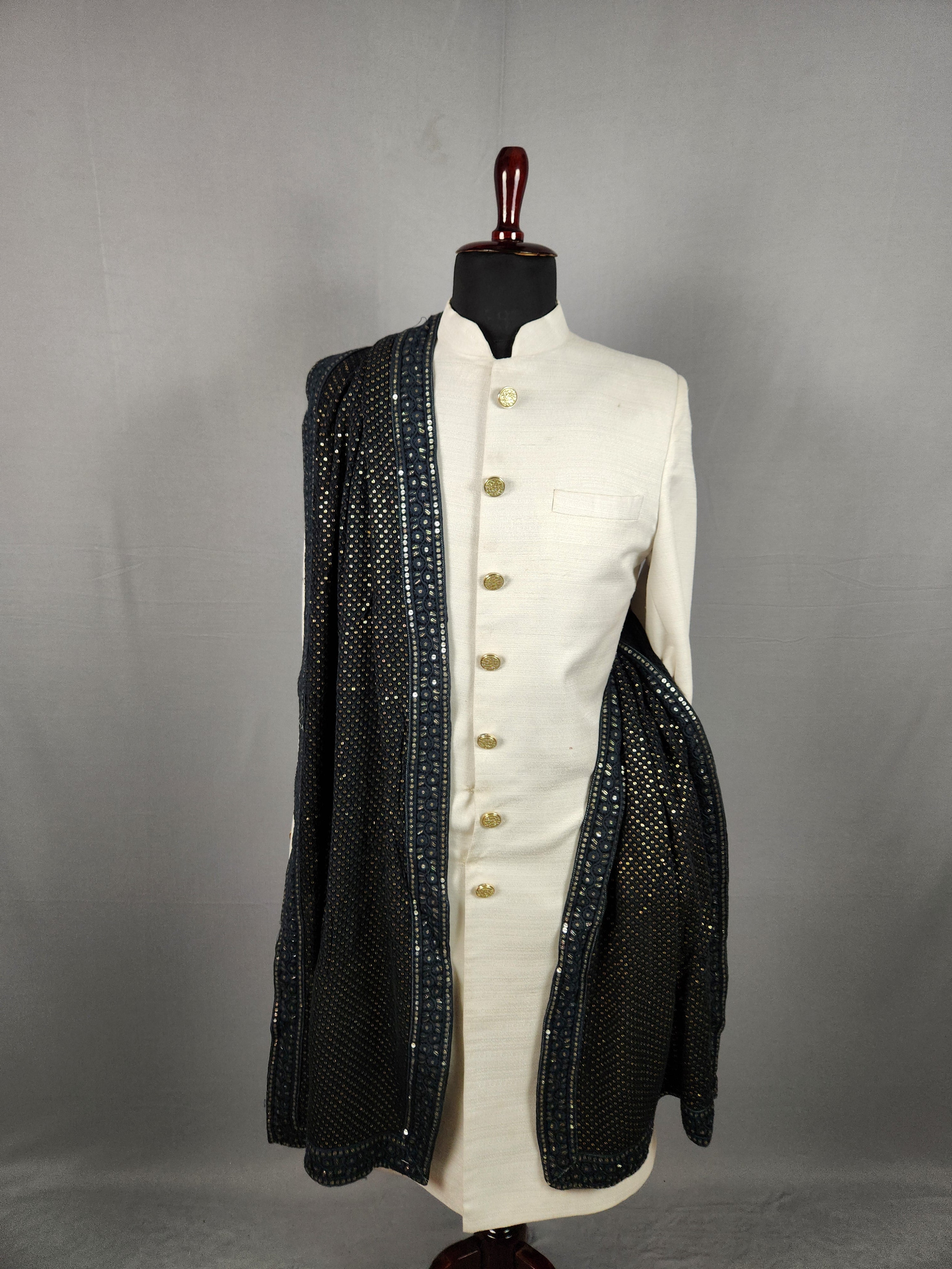 Black Shawl Groom - A Gold Sequin Black Stole