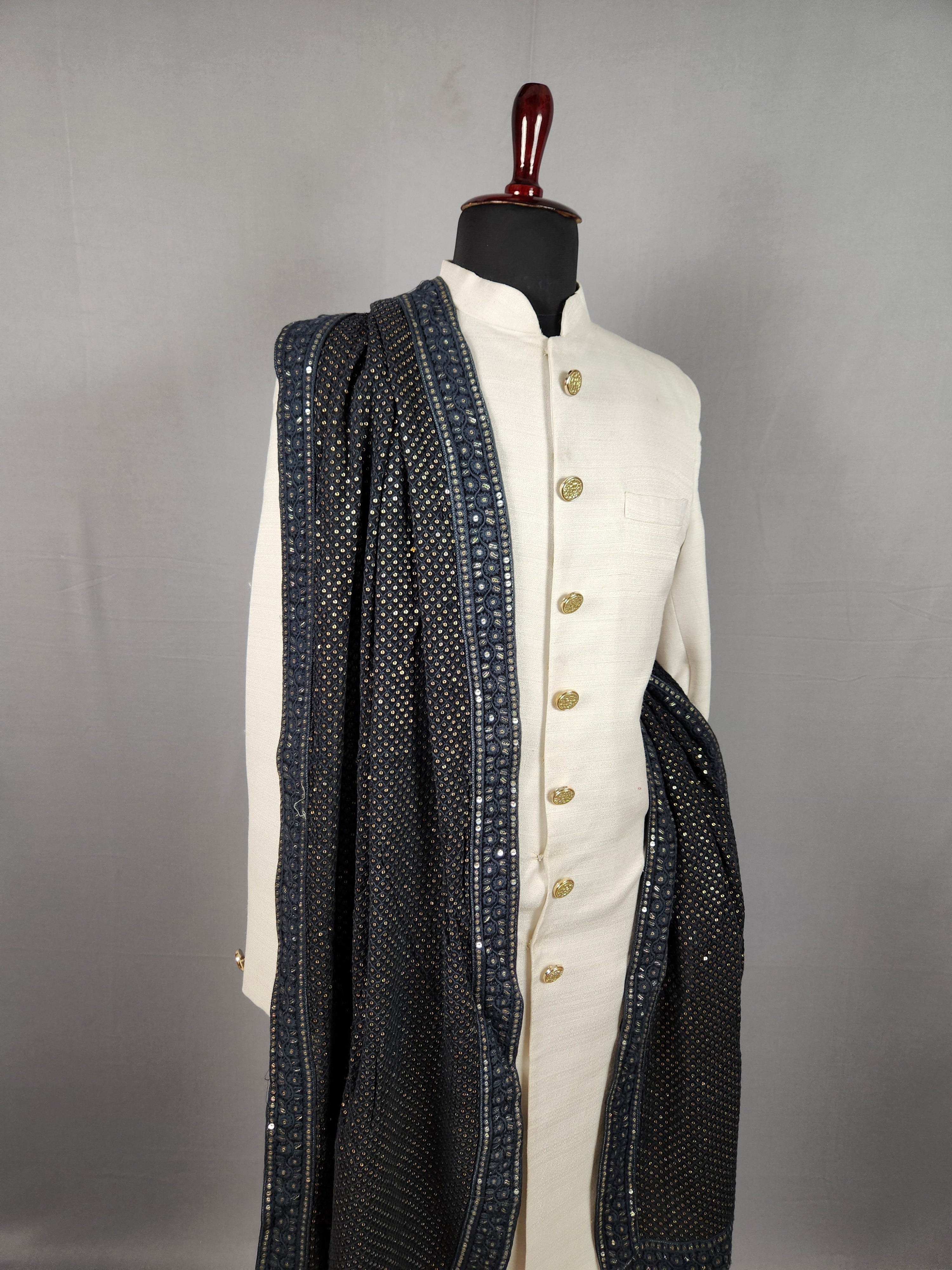 Black Shawl Groom - A Gold Sequin Black Stole