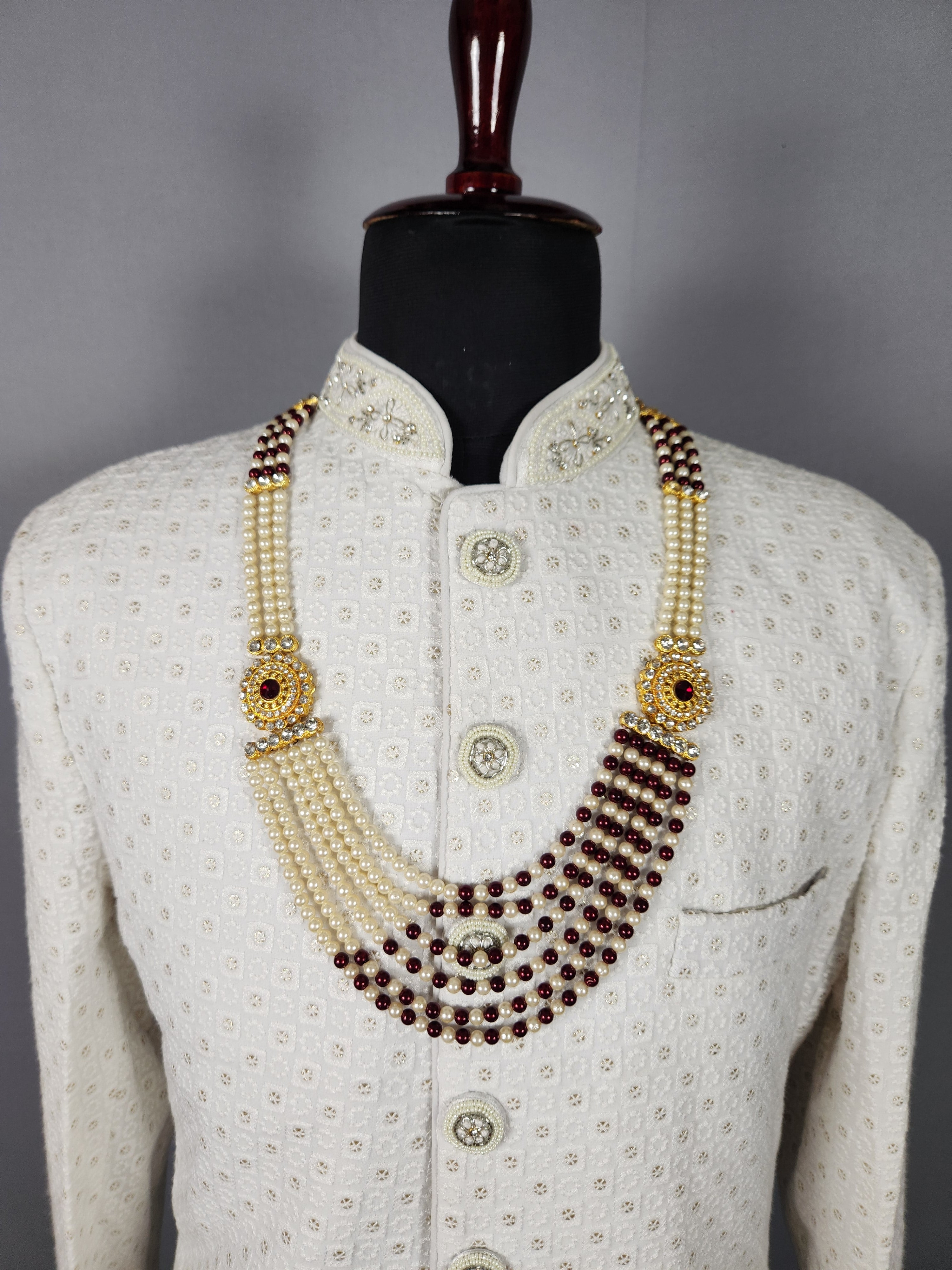 Red White Pearl Necklace Groom