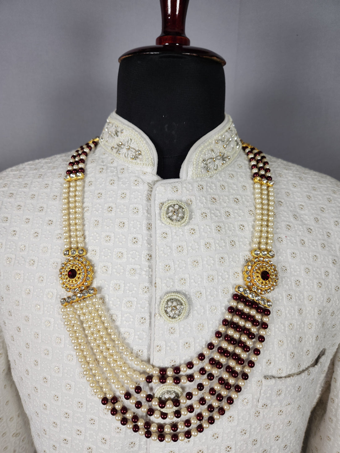 Red White Pearl Necklace Groom