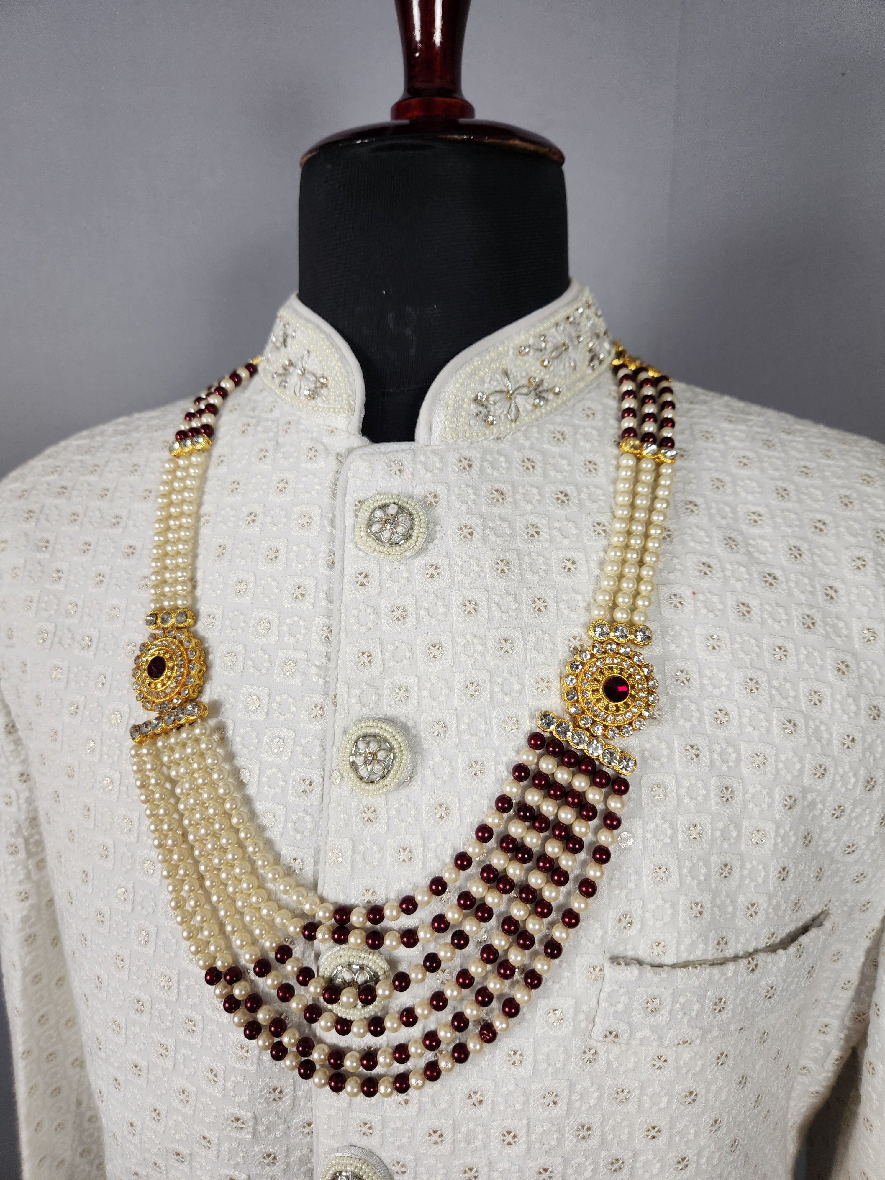 Red White Pearl Necklace Groom