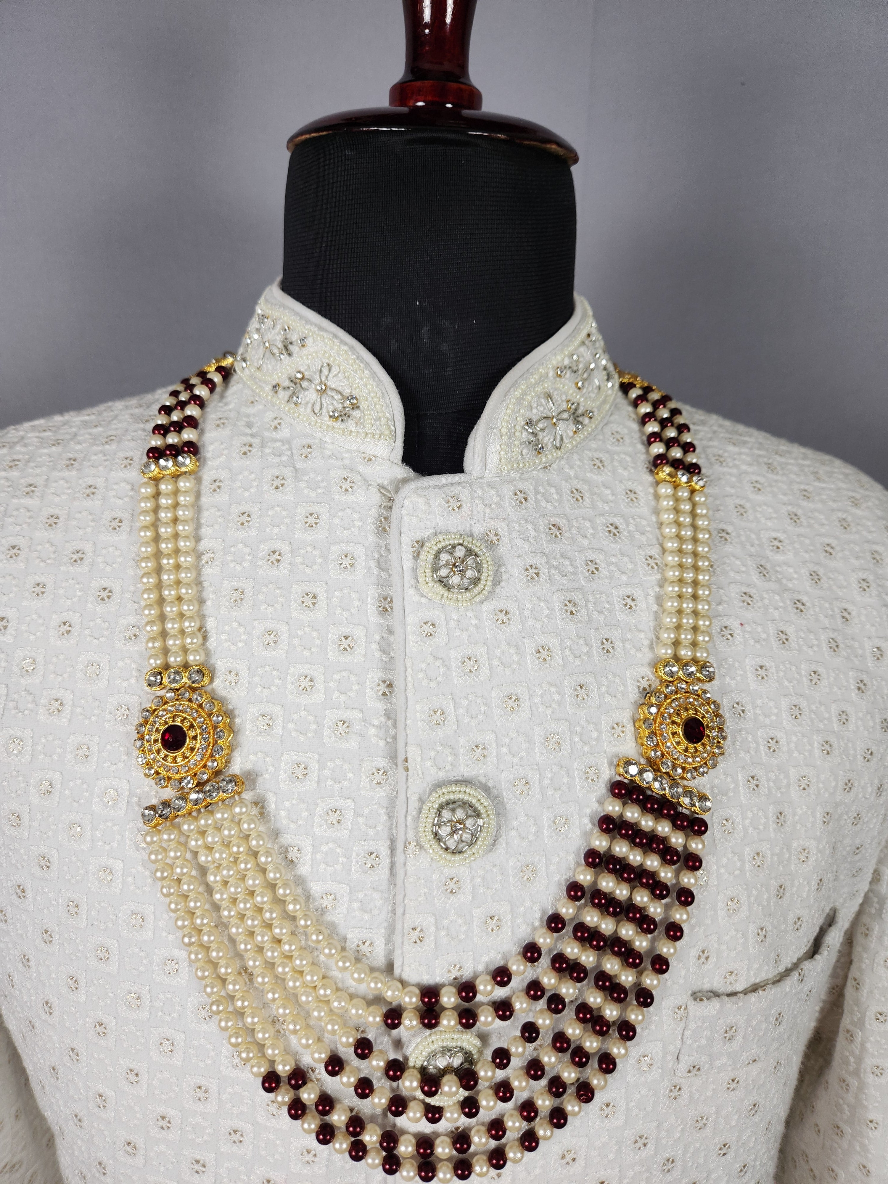 Red White Pearl Necklace Groom