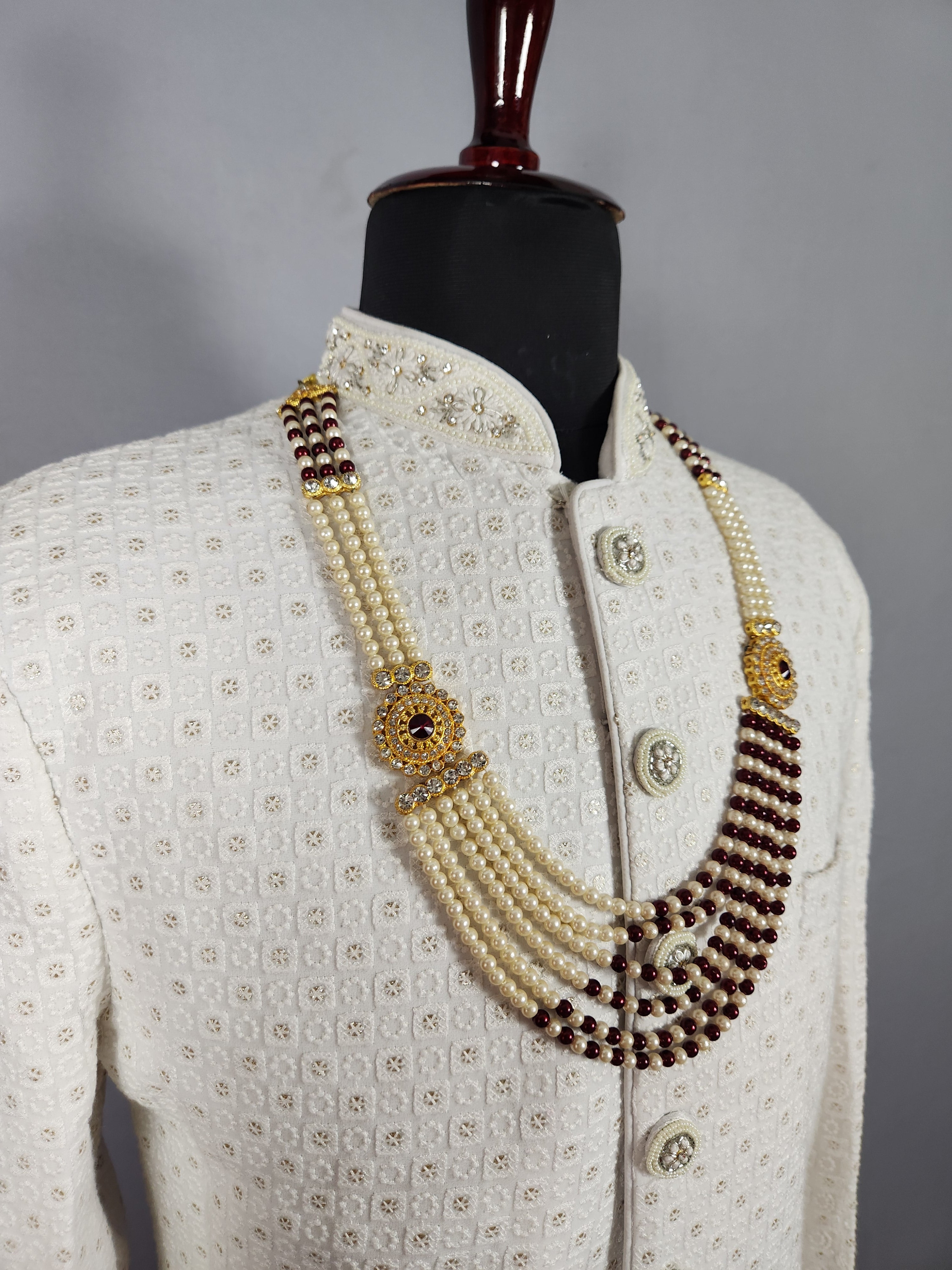 Red White Pearl Necklace Groom