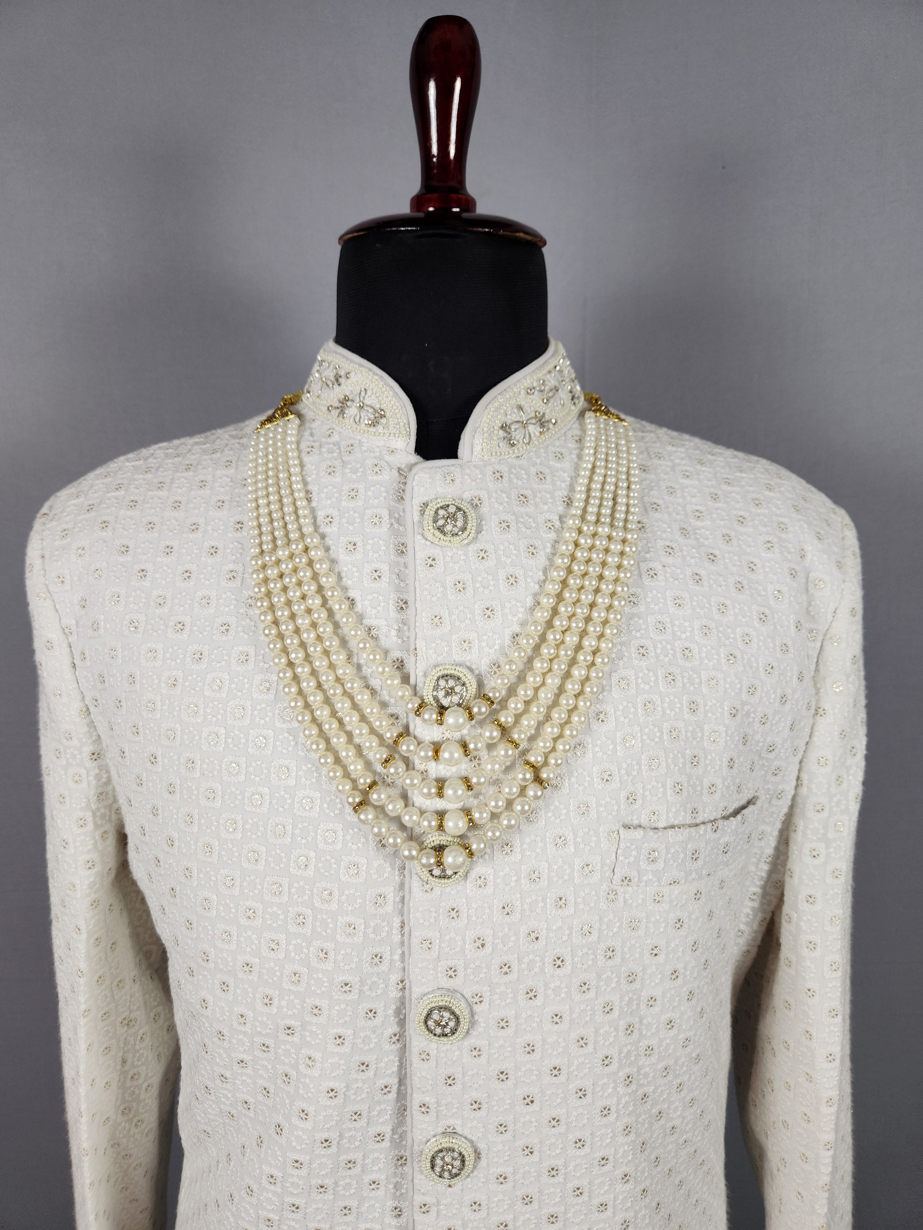 White Pearl Necklace Groom | Wedding Mala For Sherwani