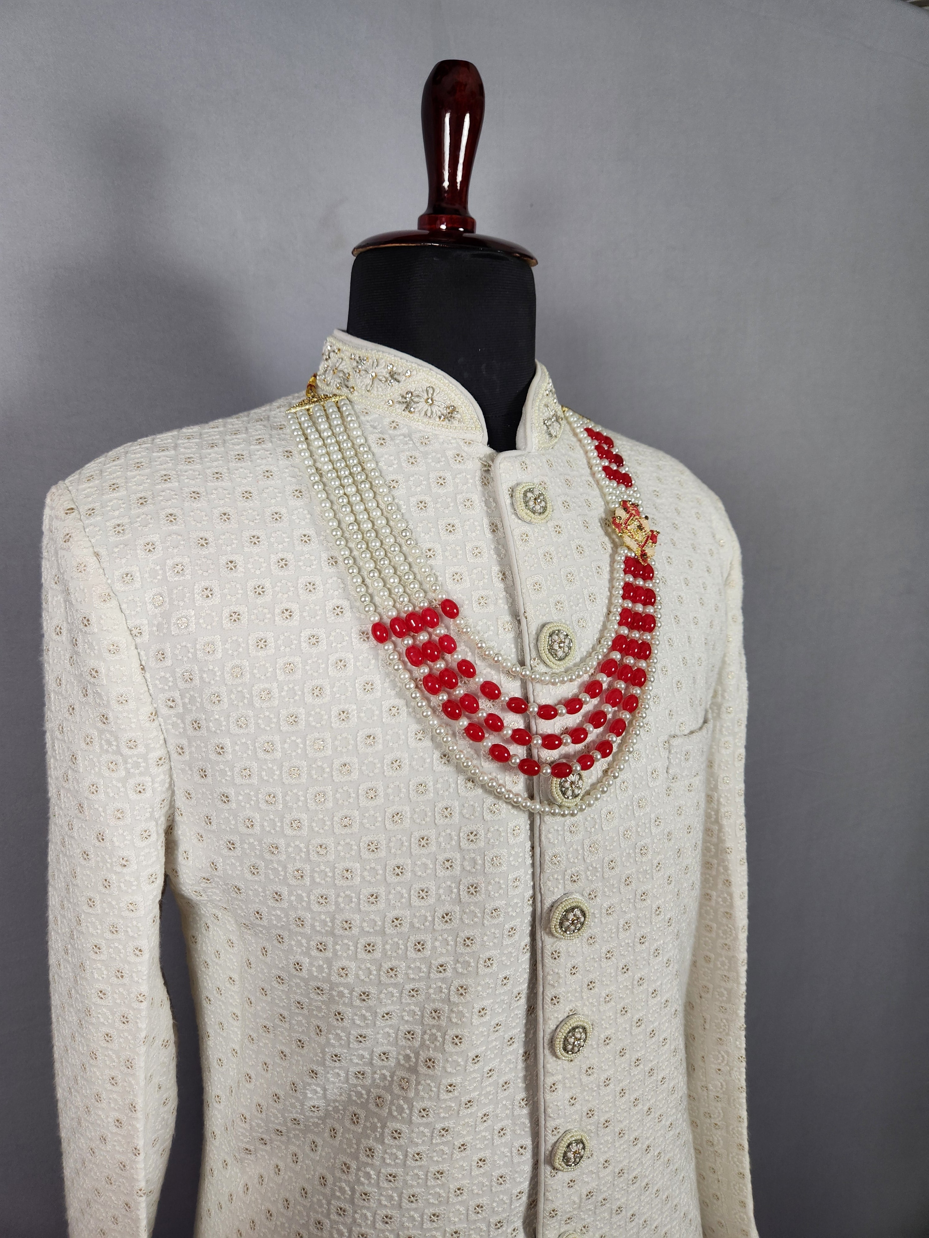 Red White Pearl Necklace For Groom