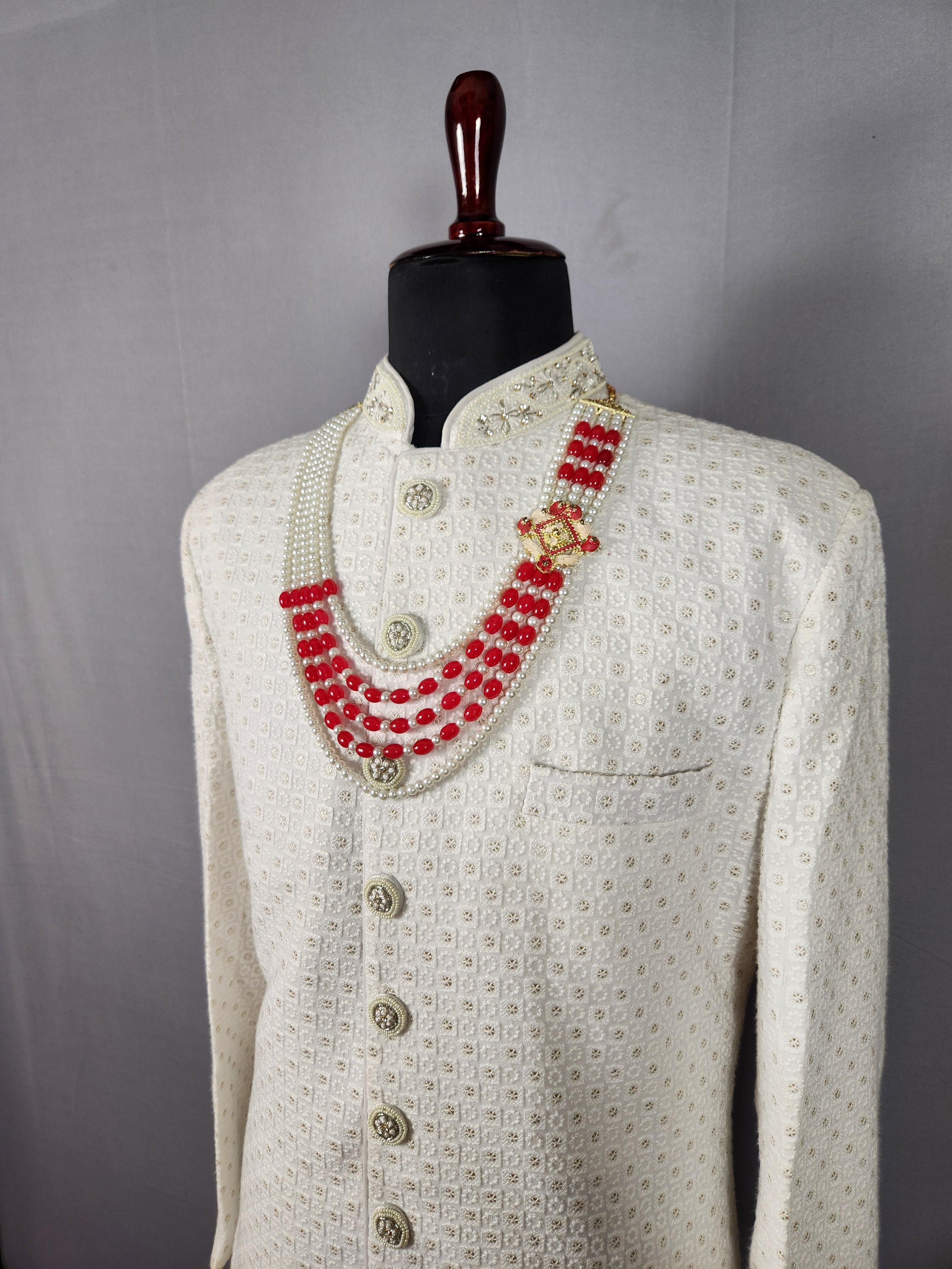 Red White Pearl Necklace For Groom