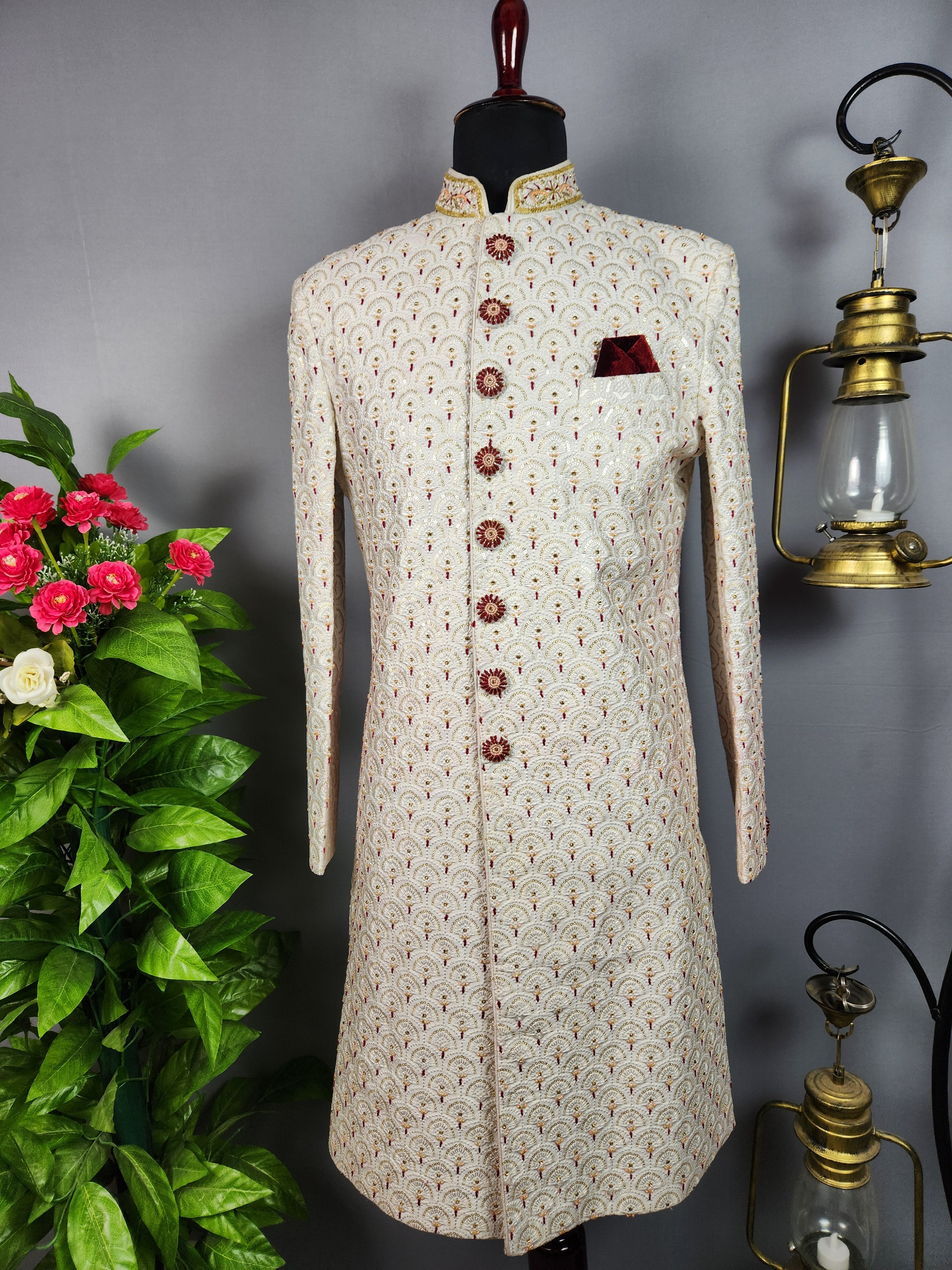 White Sherwani for Groom  -   Indian Wedding Outfit for Men