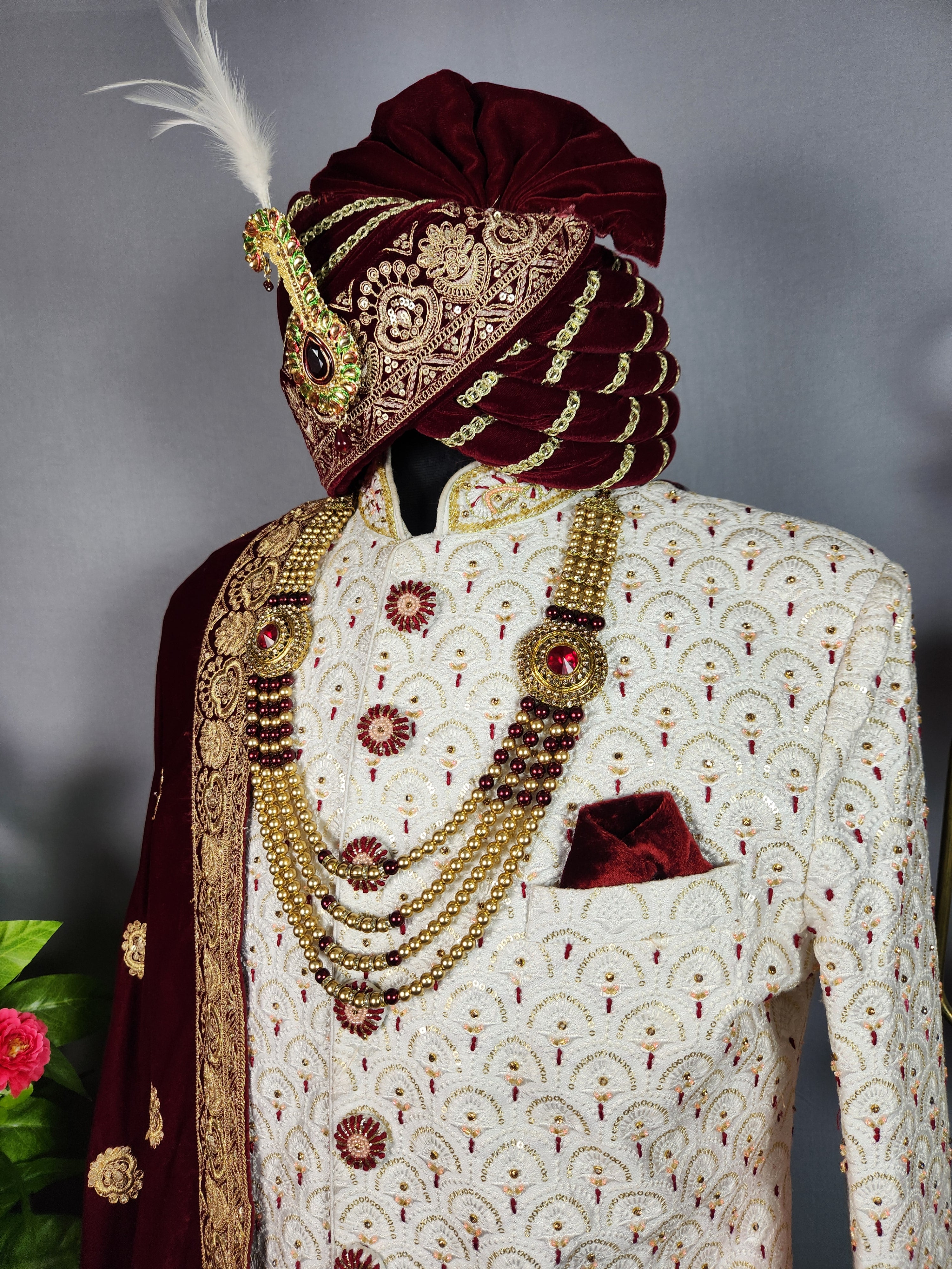 White Sherwani for Groom  -   Indian Wedding Outfit for Men