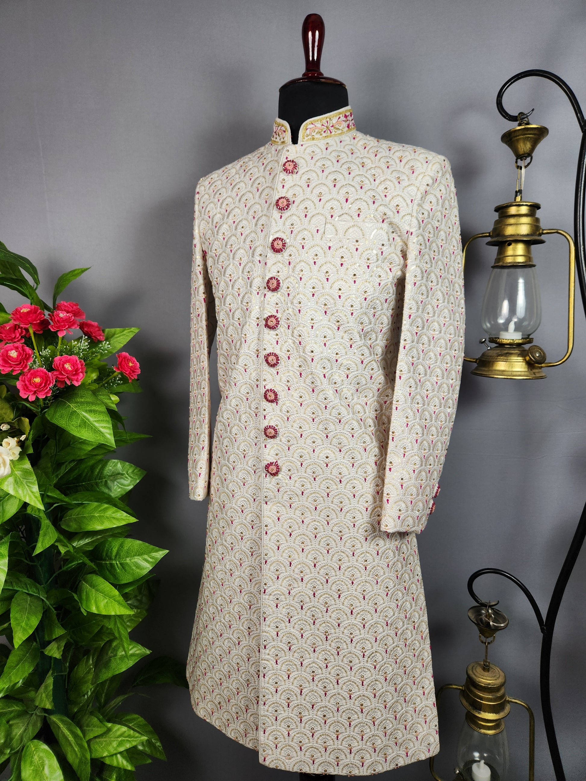 White Sherwani for Groom  -   Indian Wedding Outfit for Men