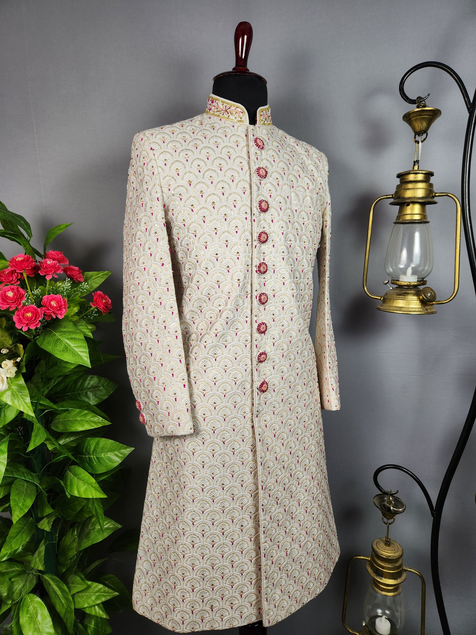 White Sherwani for Groom  -   Indian Wedding Outfit for Men