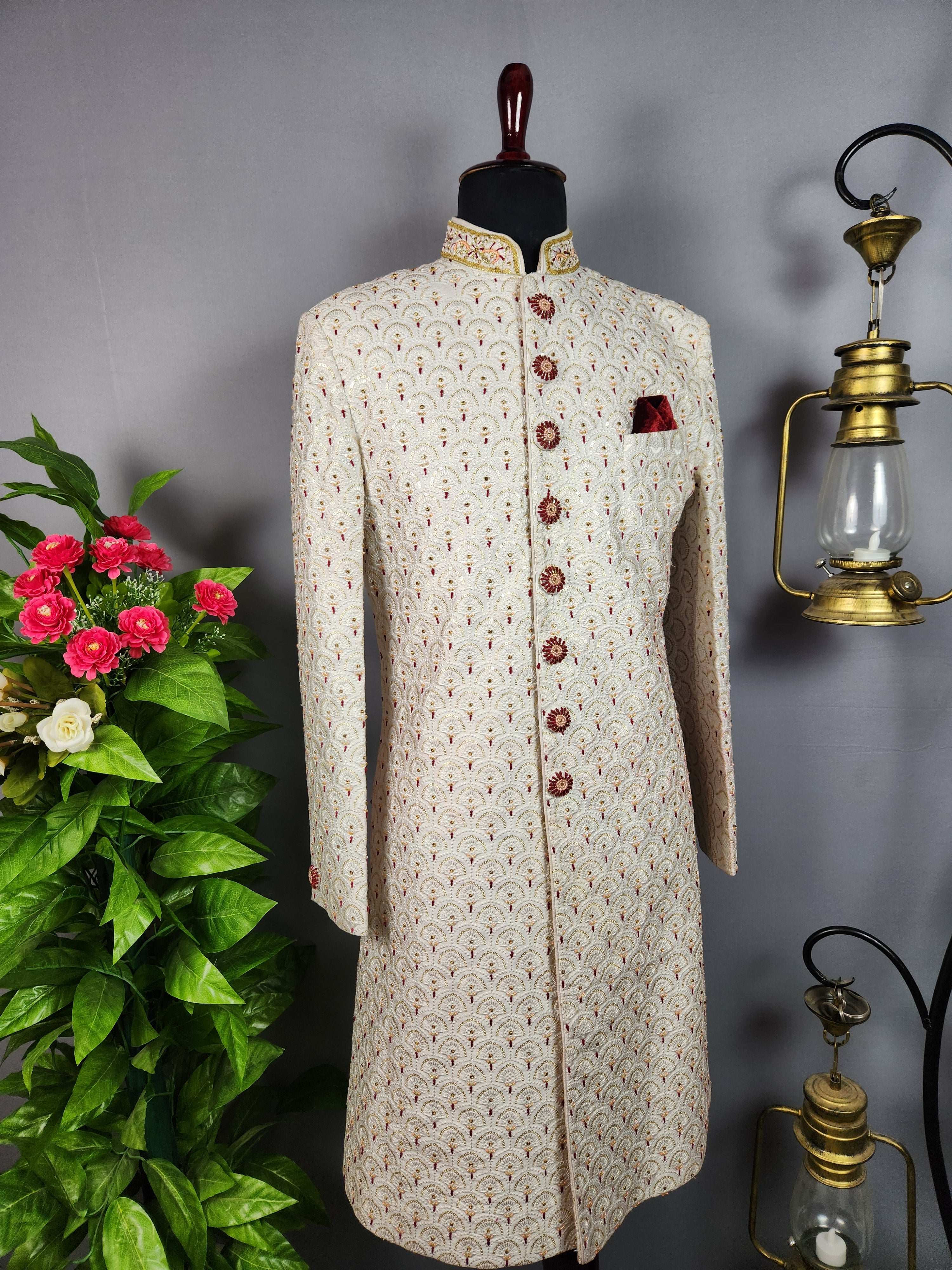 White Sherwani for Groom  -   Indian Wedding Outfit for Men