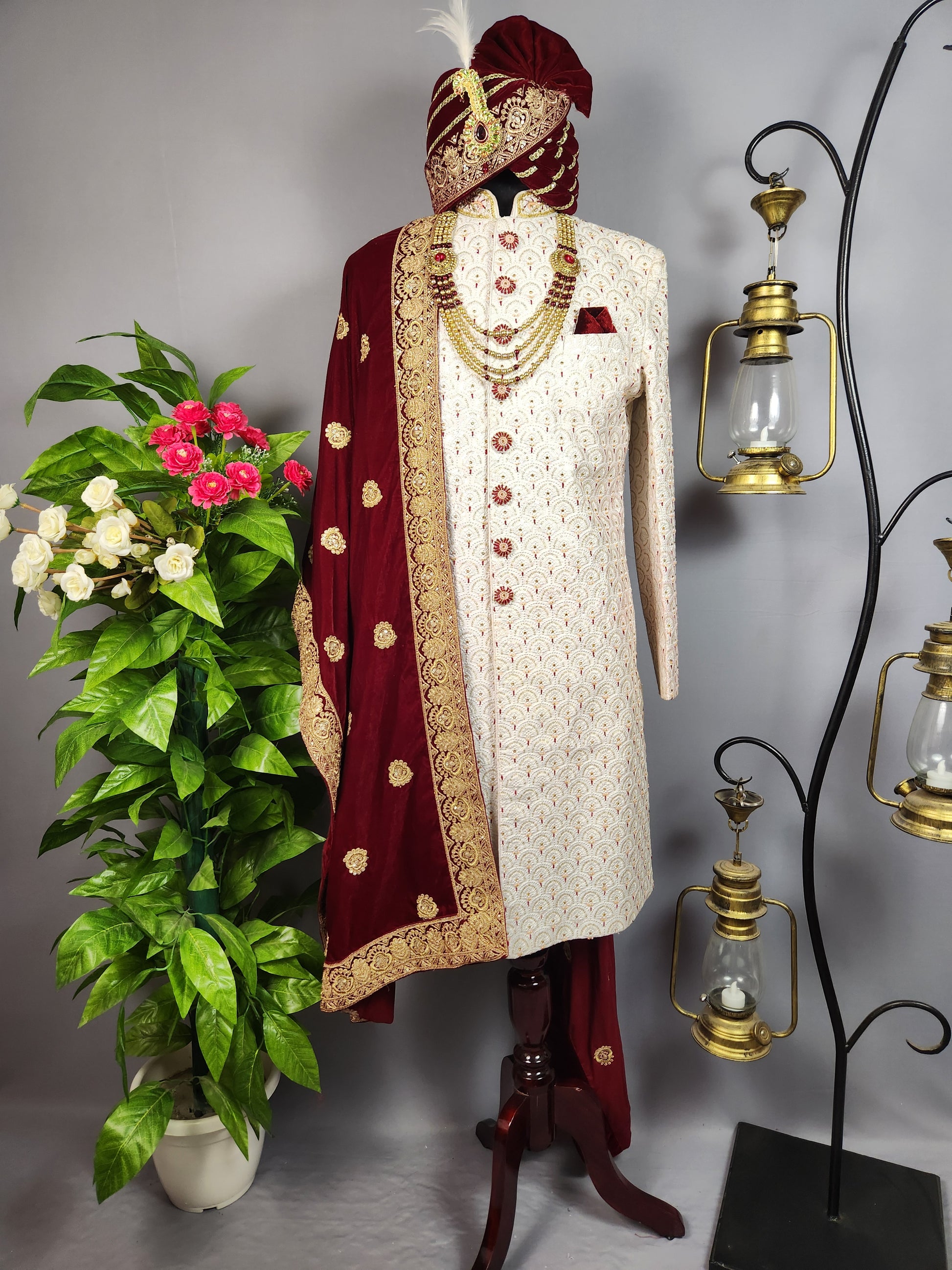 White Sherwani for Groom  -   Indian Wedding Outfit for Men