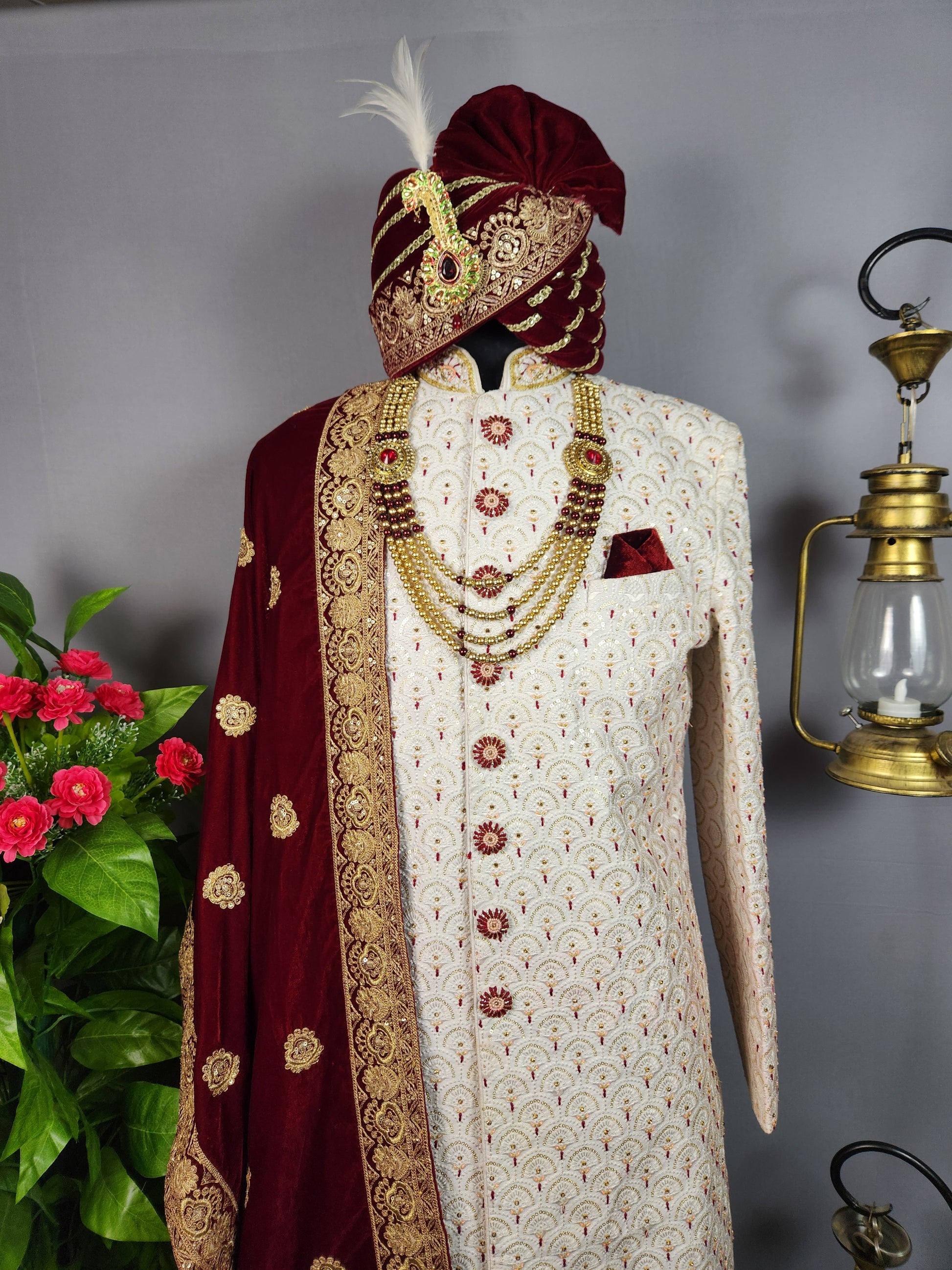White Sherwani for Groom  -   Indian Wedding Outfit for Men