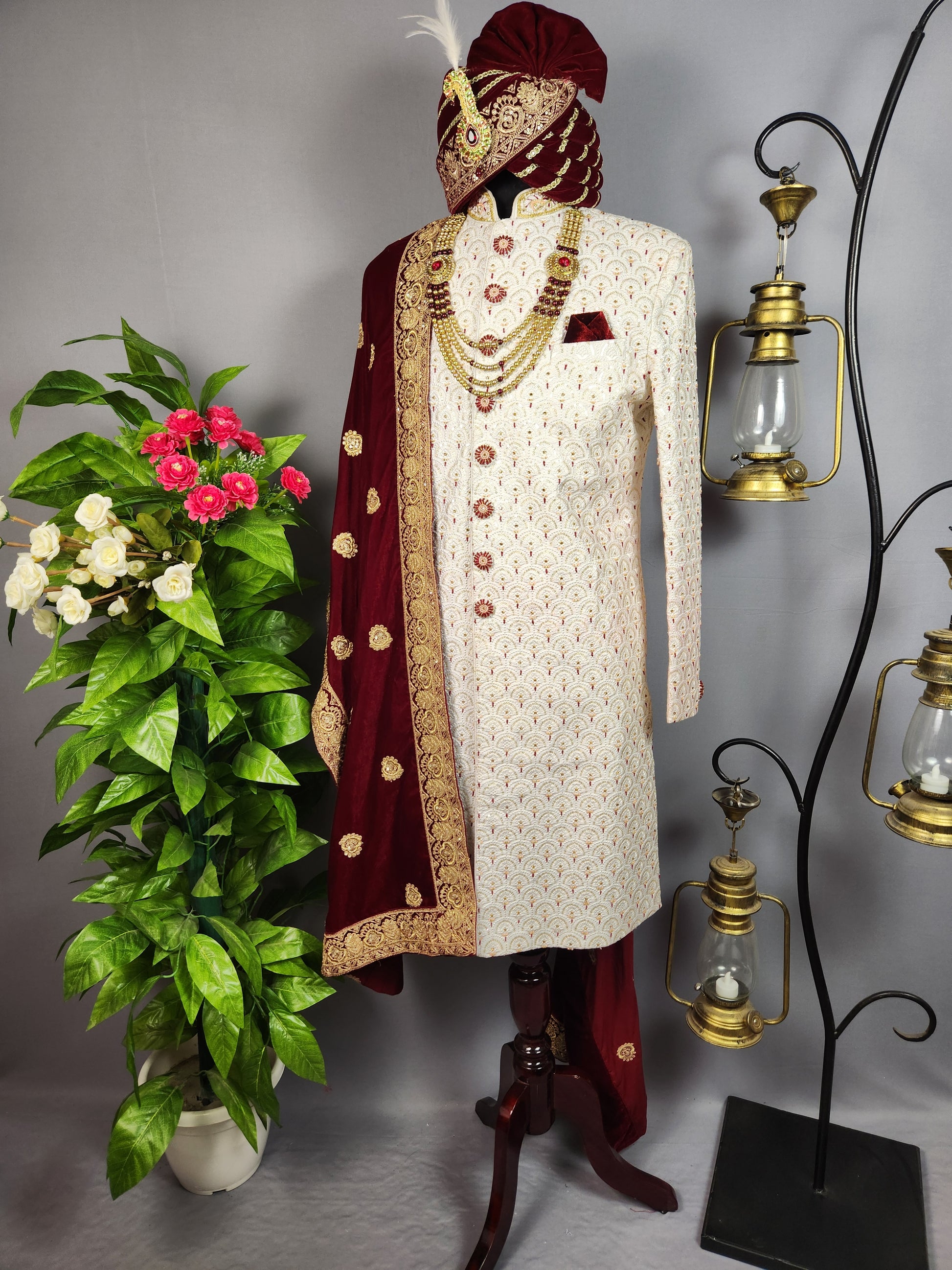 White Sherwani for Groom  -   Indian Wedding Outfit for Men
