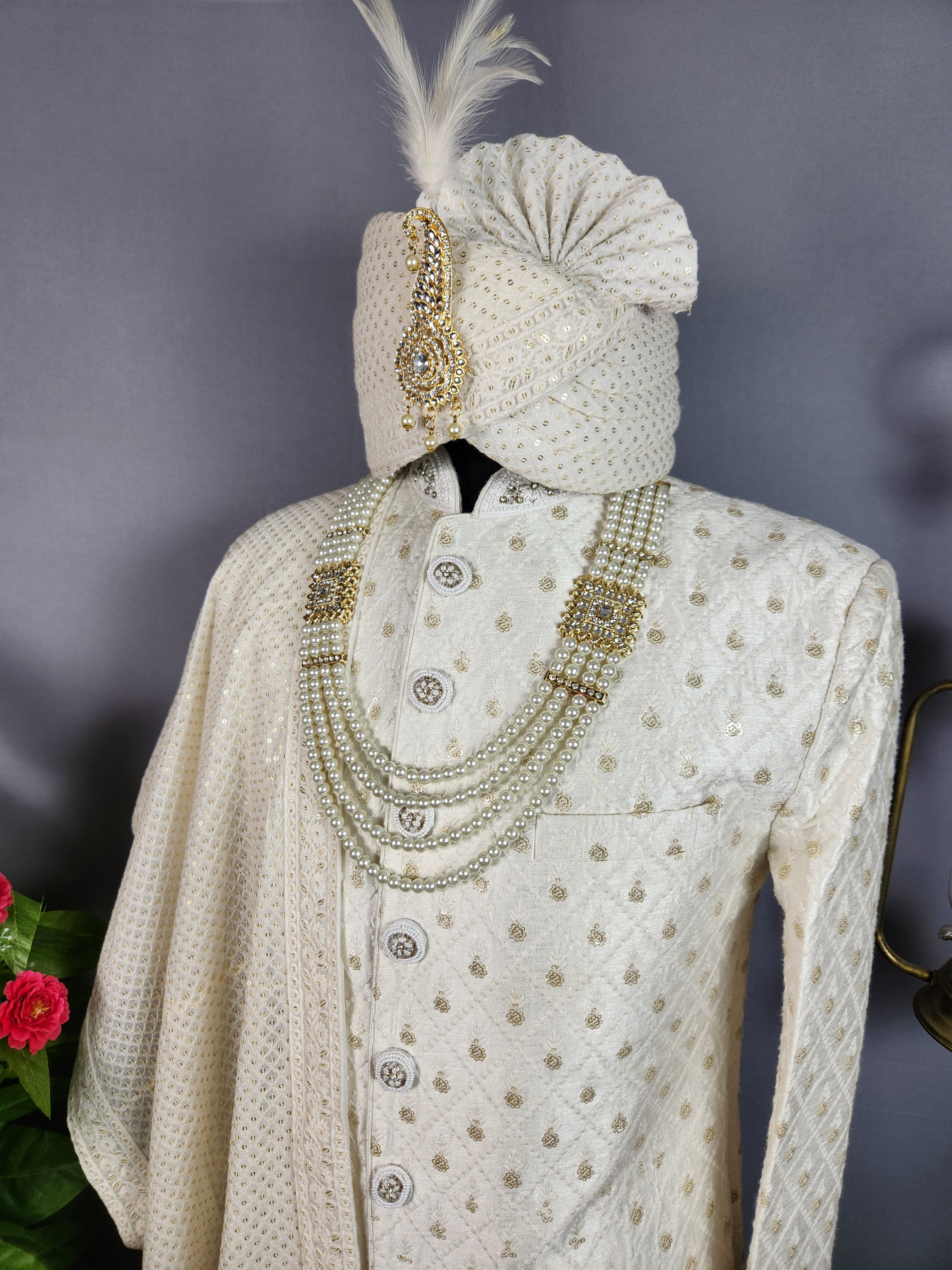 White Sherwani for Groom  -   Indian Wedding Outfit for Men