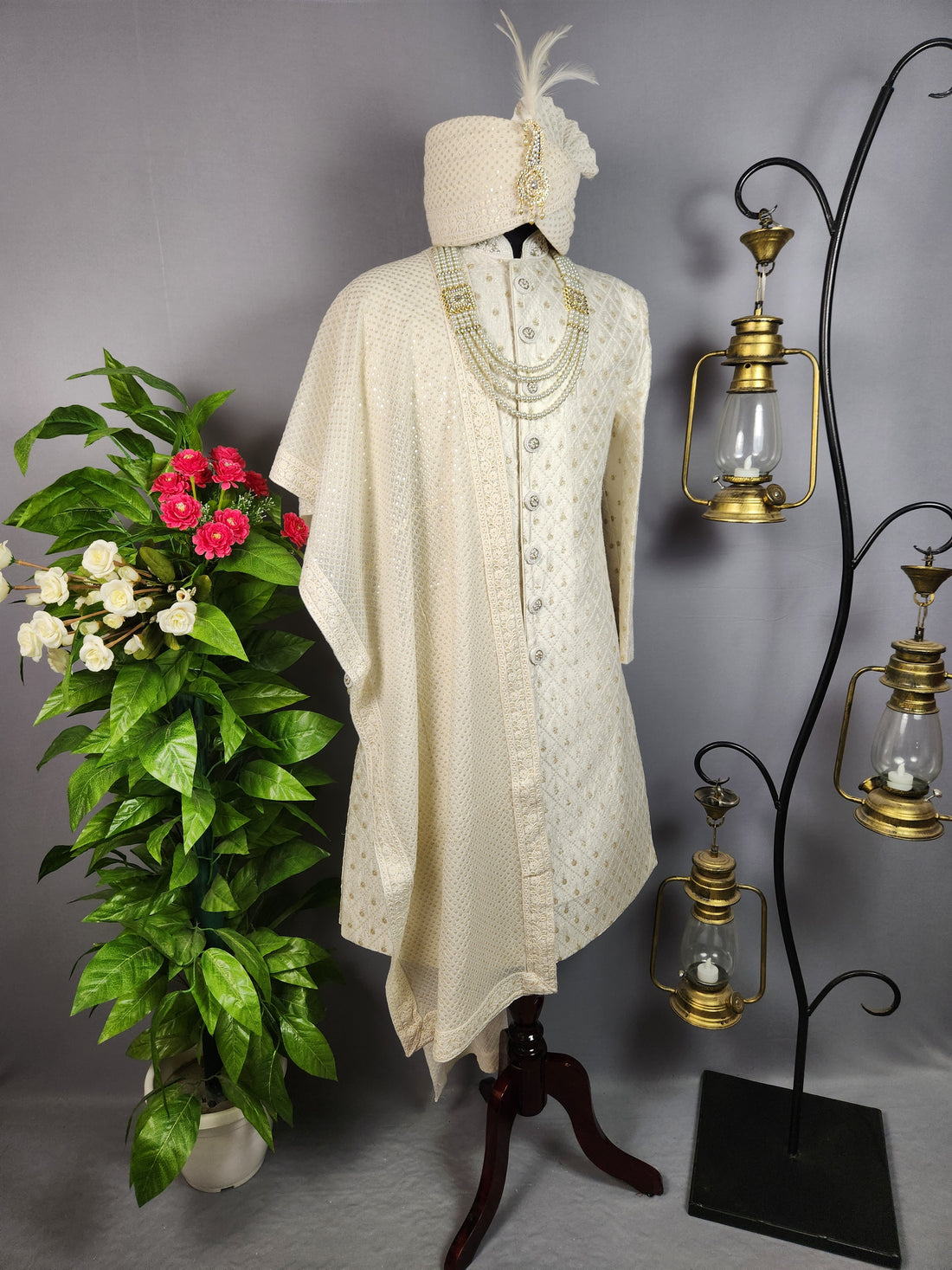 White Sherwani for Groom  -   Indian Wedding Outfit for Men