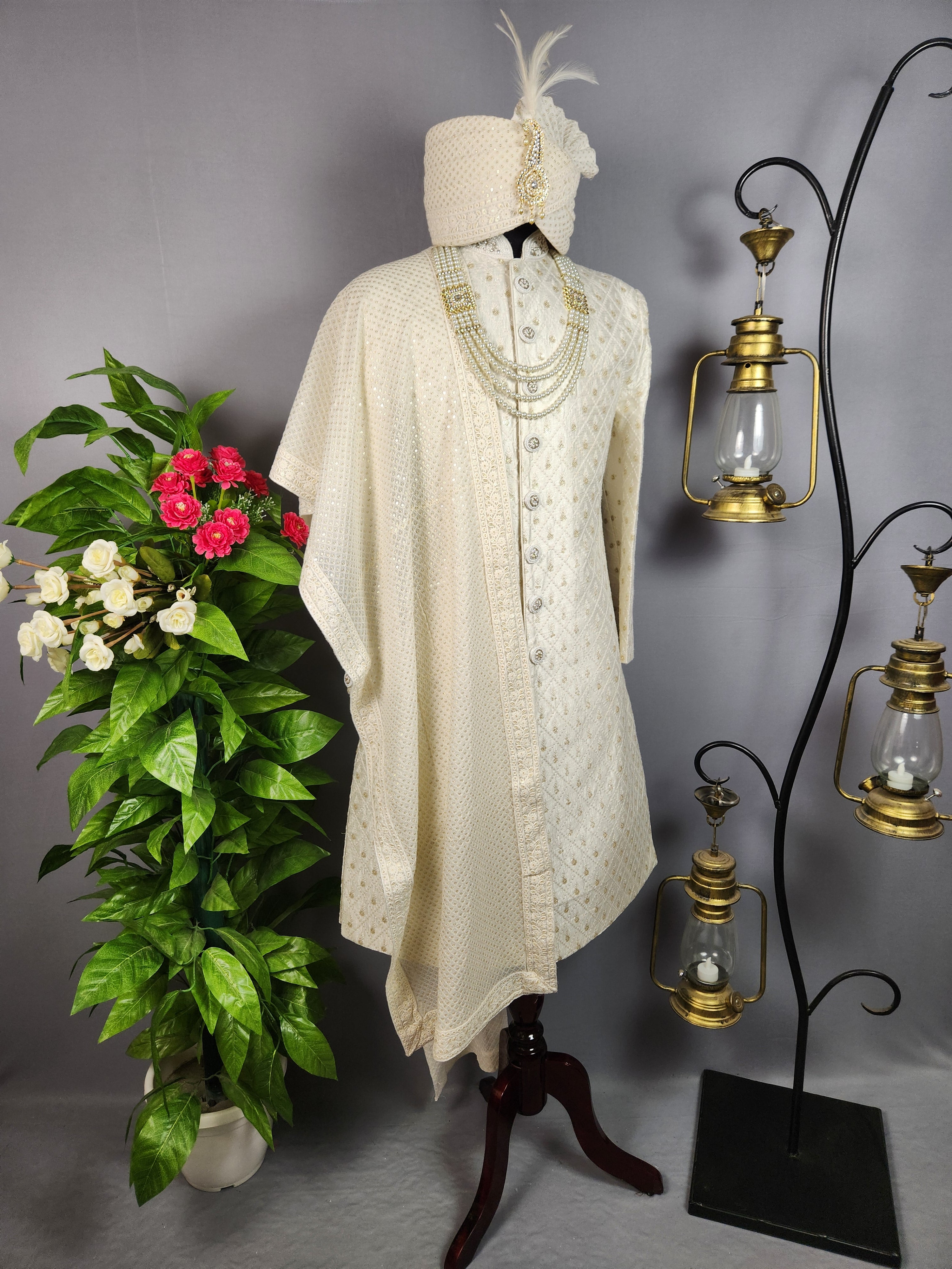 White Sherwani for Groom  -   Indian Wedding Outfit for Men