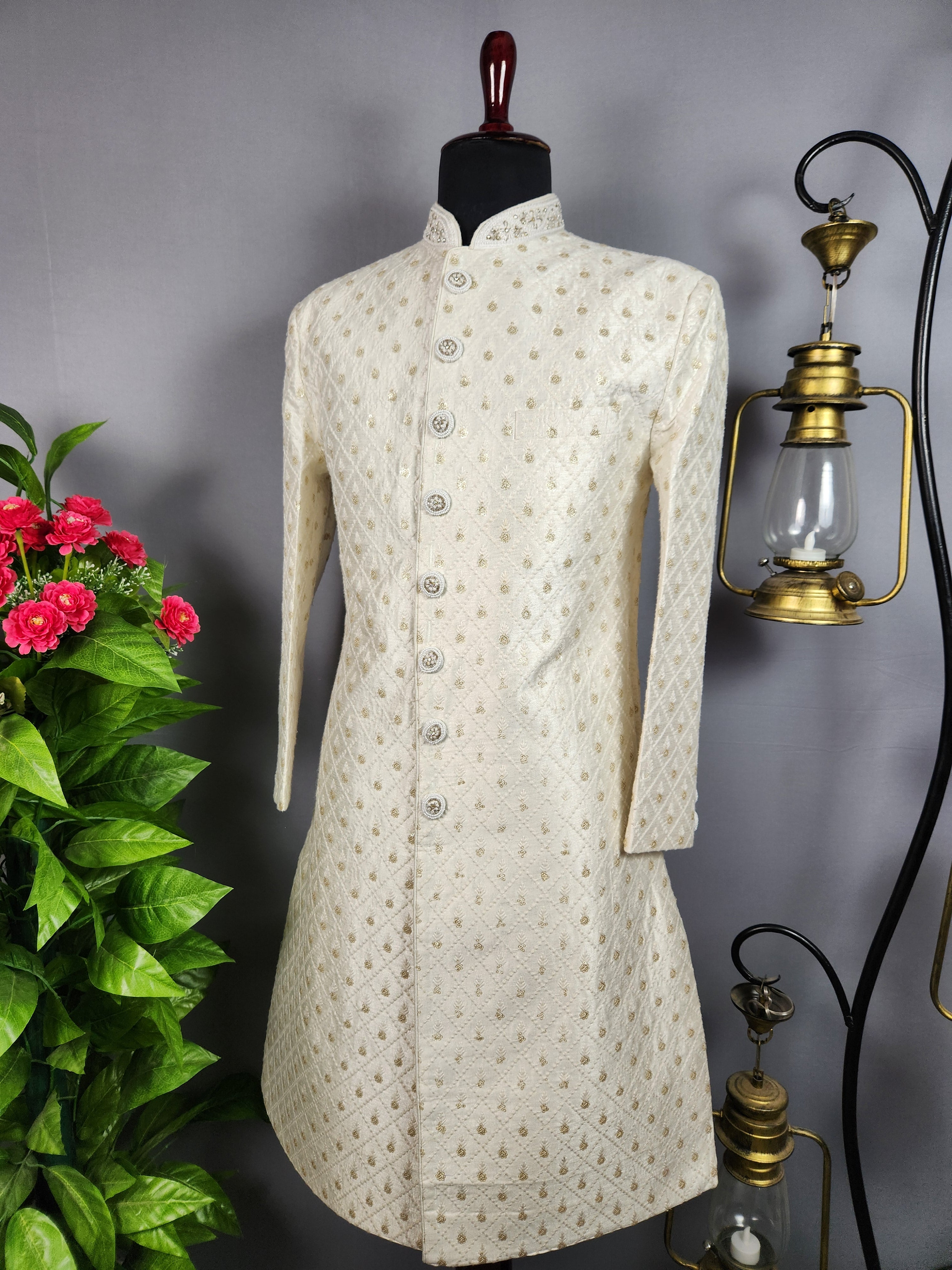 White Sherwani for Groom  -   Indian Wedding Outfit for Men