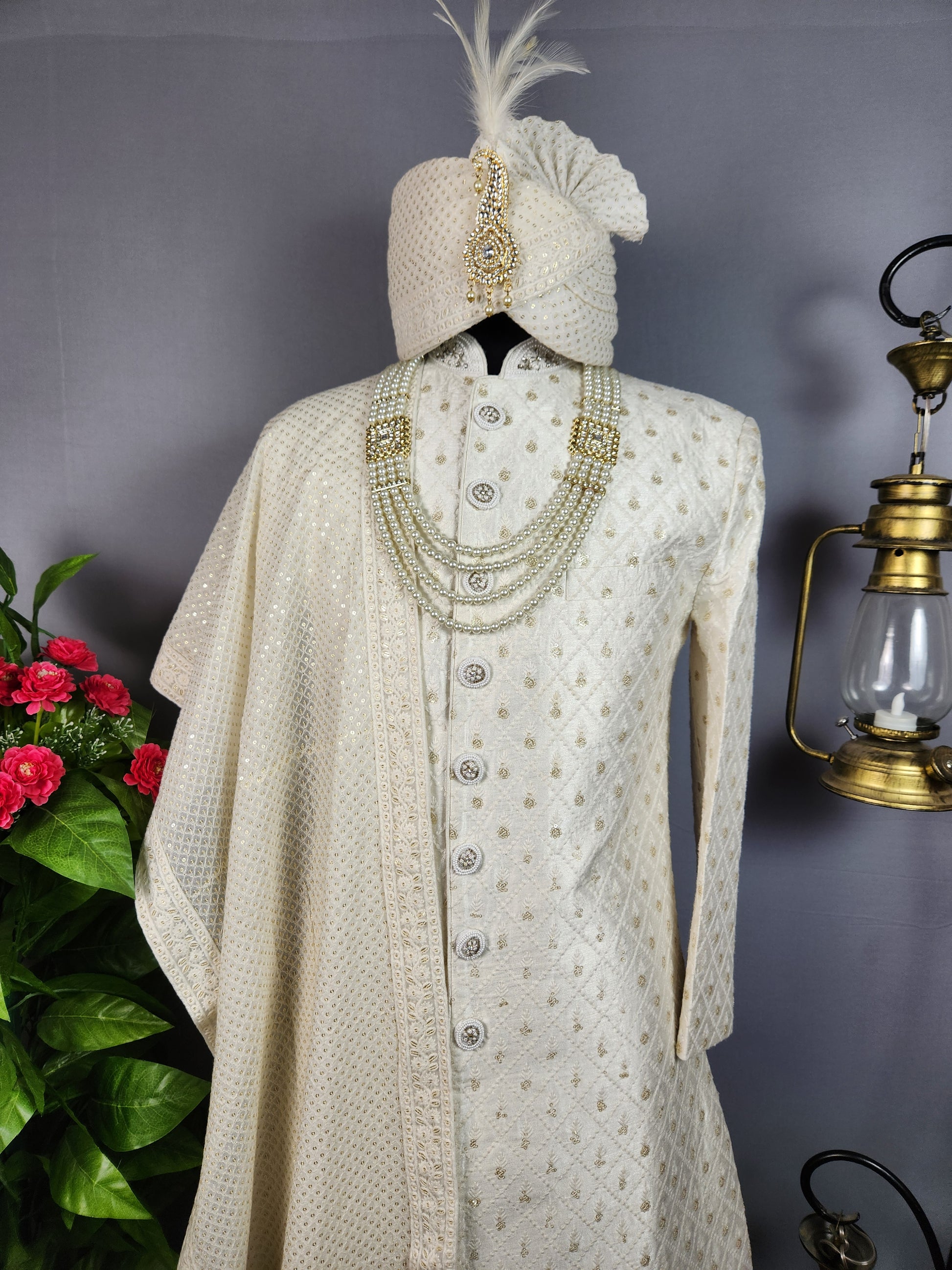 White Sherwani for Groom  -   Indian Wedding Outfit for Men