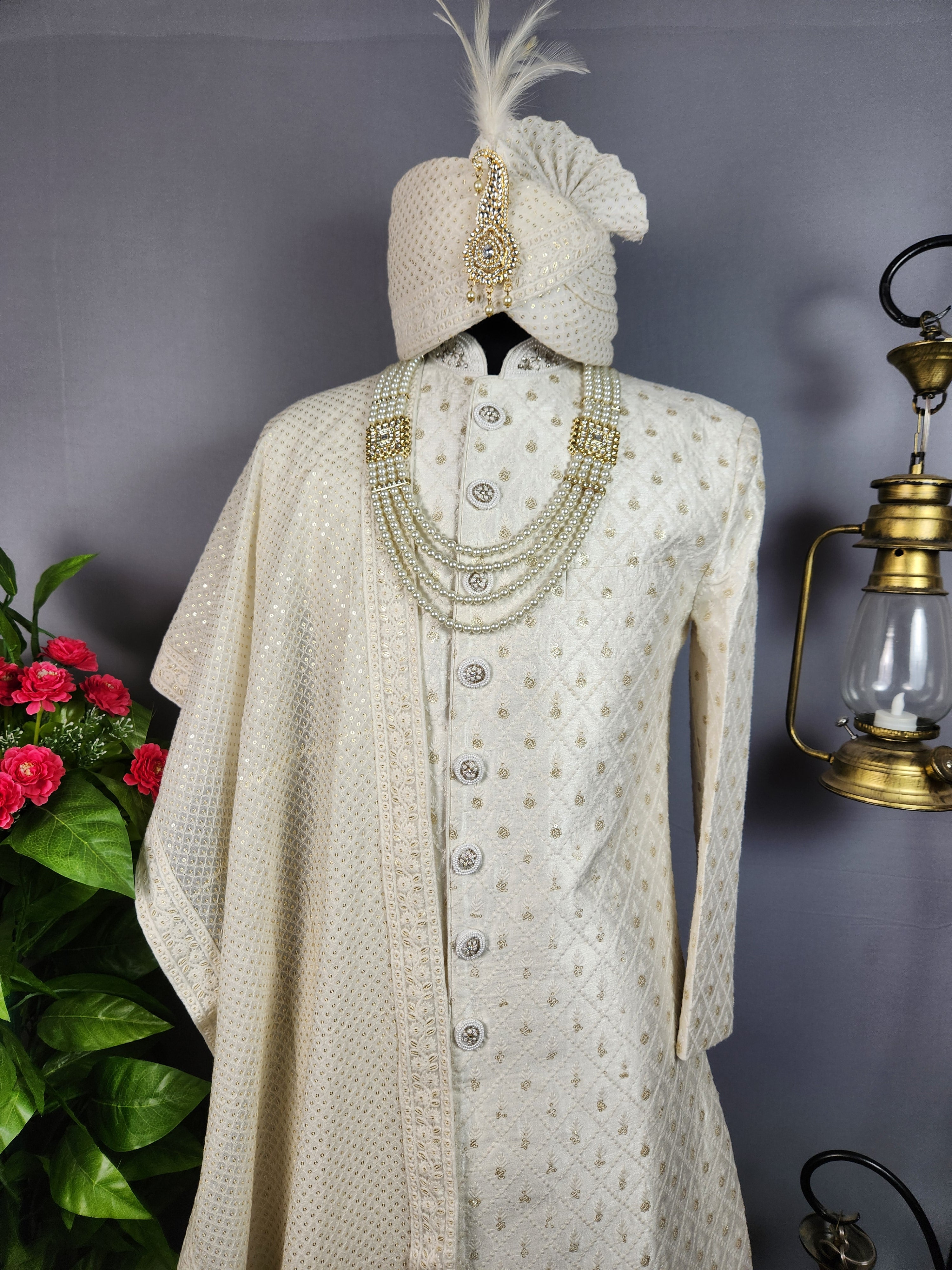 White Sherwani for Groom  -   Indian Wedding Outfit for Men