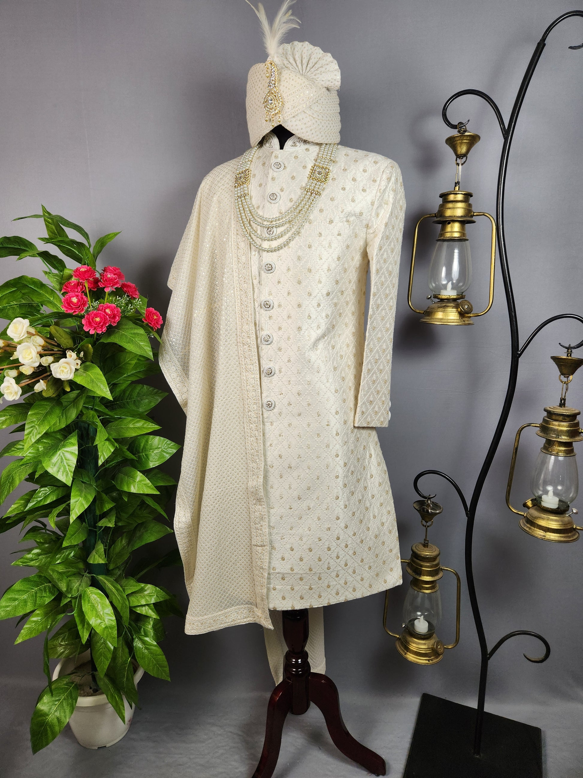 White Sherwani for Groom  -   Indian Wedding Outfit for Men