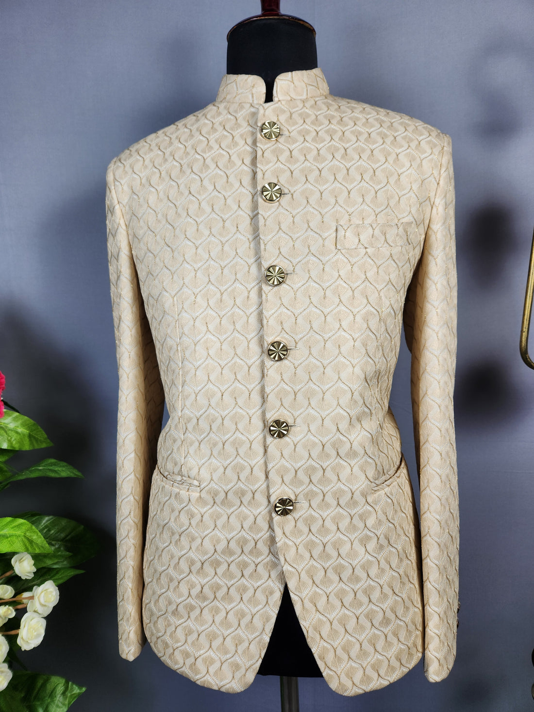 Beige Jodhpuri Suit for Men  -   Indian Wedding Outfit for Men