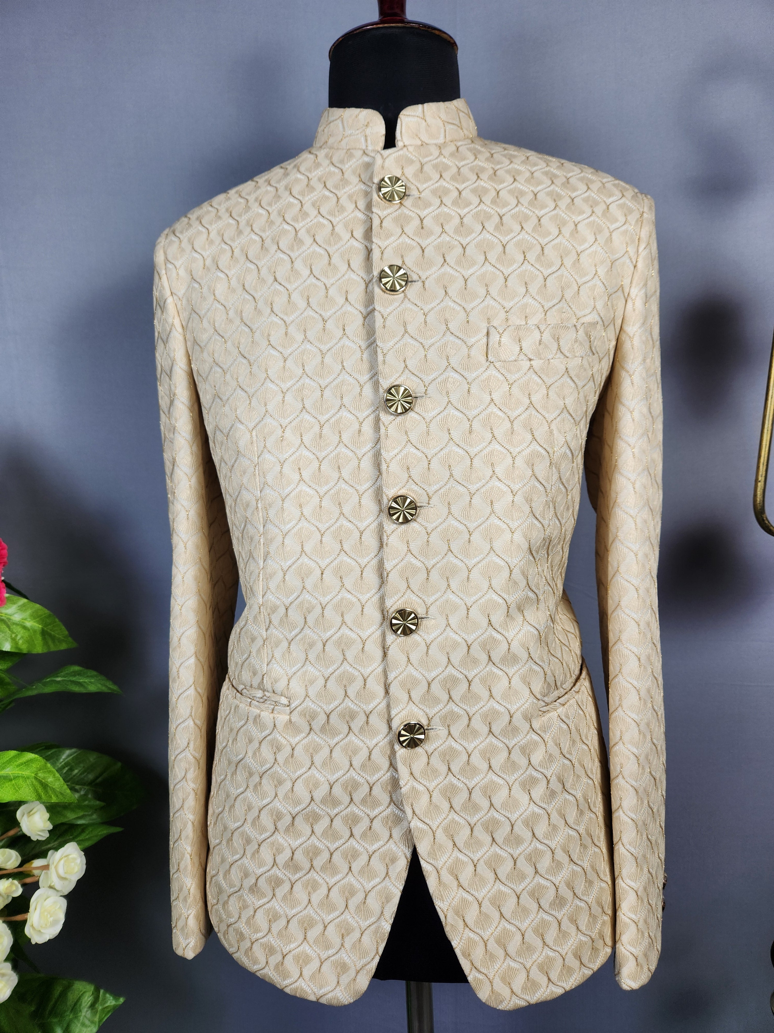 Beige Jodhpuri Suit for Men  -   Indian Wedding Outfit for Men