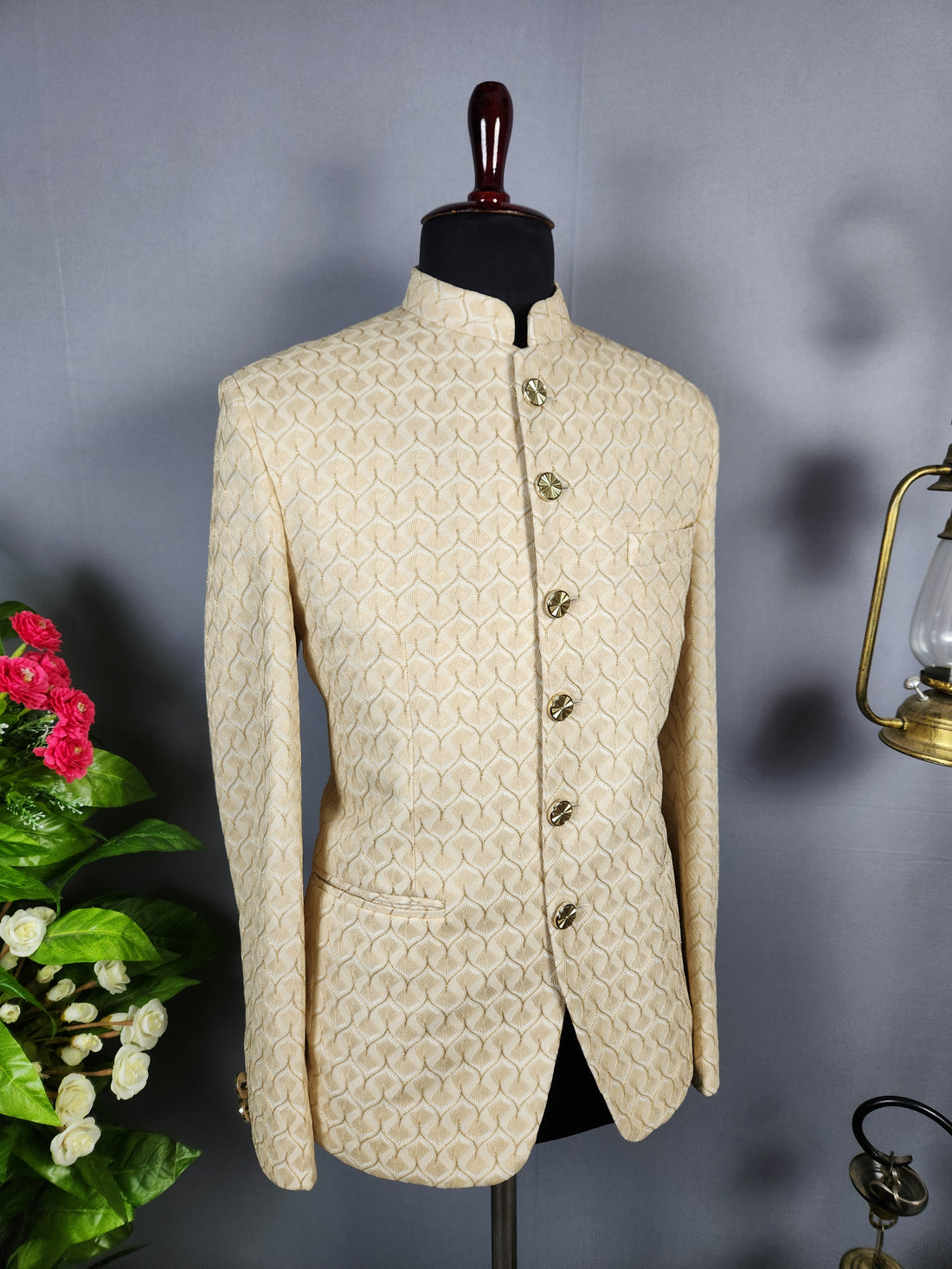 Beige Jodhpuri Suit for Men  -   Indian Wedding Outfit for Men