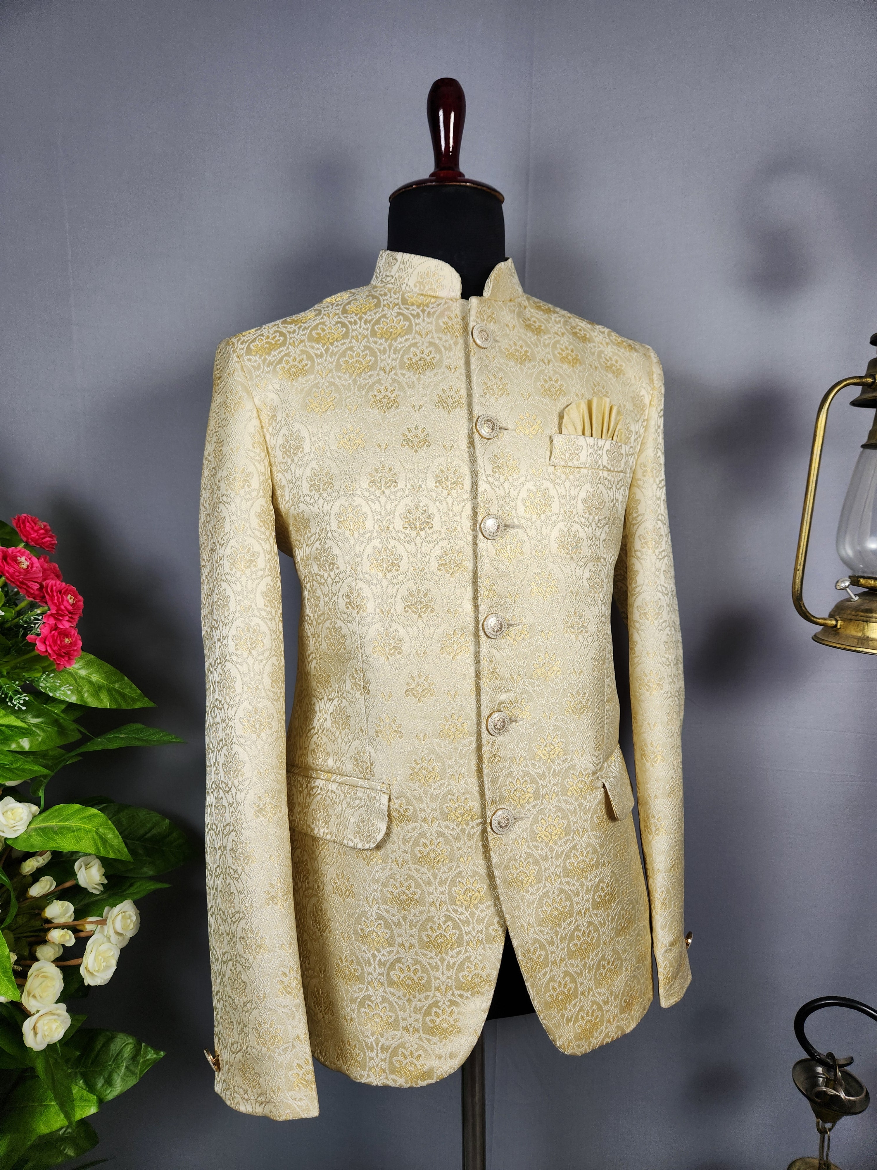 Beige Jodhpuri Suit for Men  -   Indian Wedding Outfit for Men