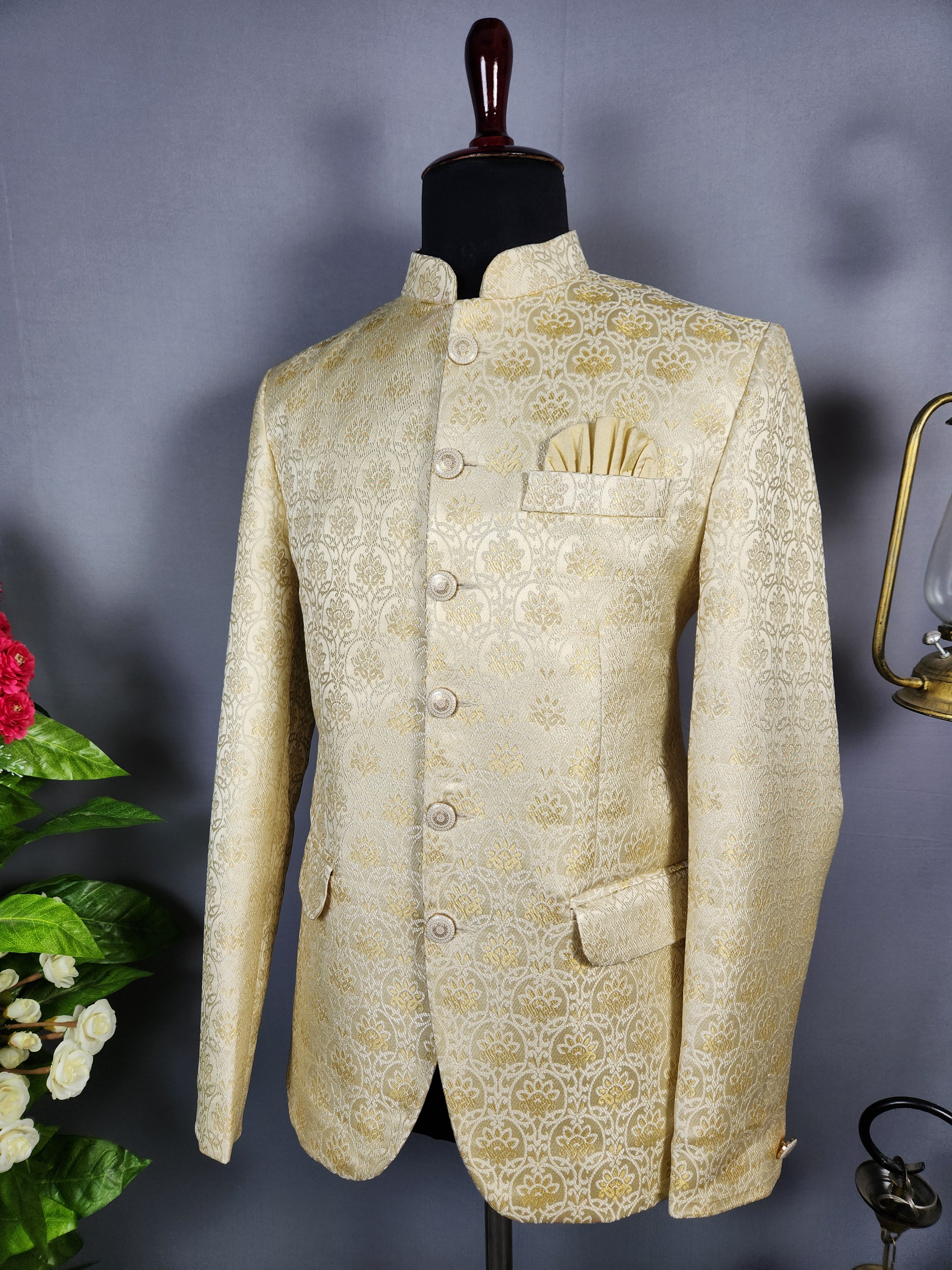 Beige Jodhpuri Suit for Men  -   Indian Wedding Outfit for Men