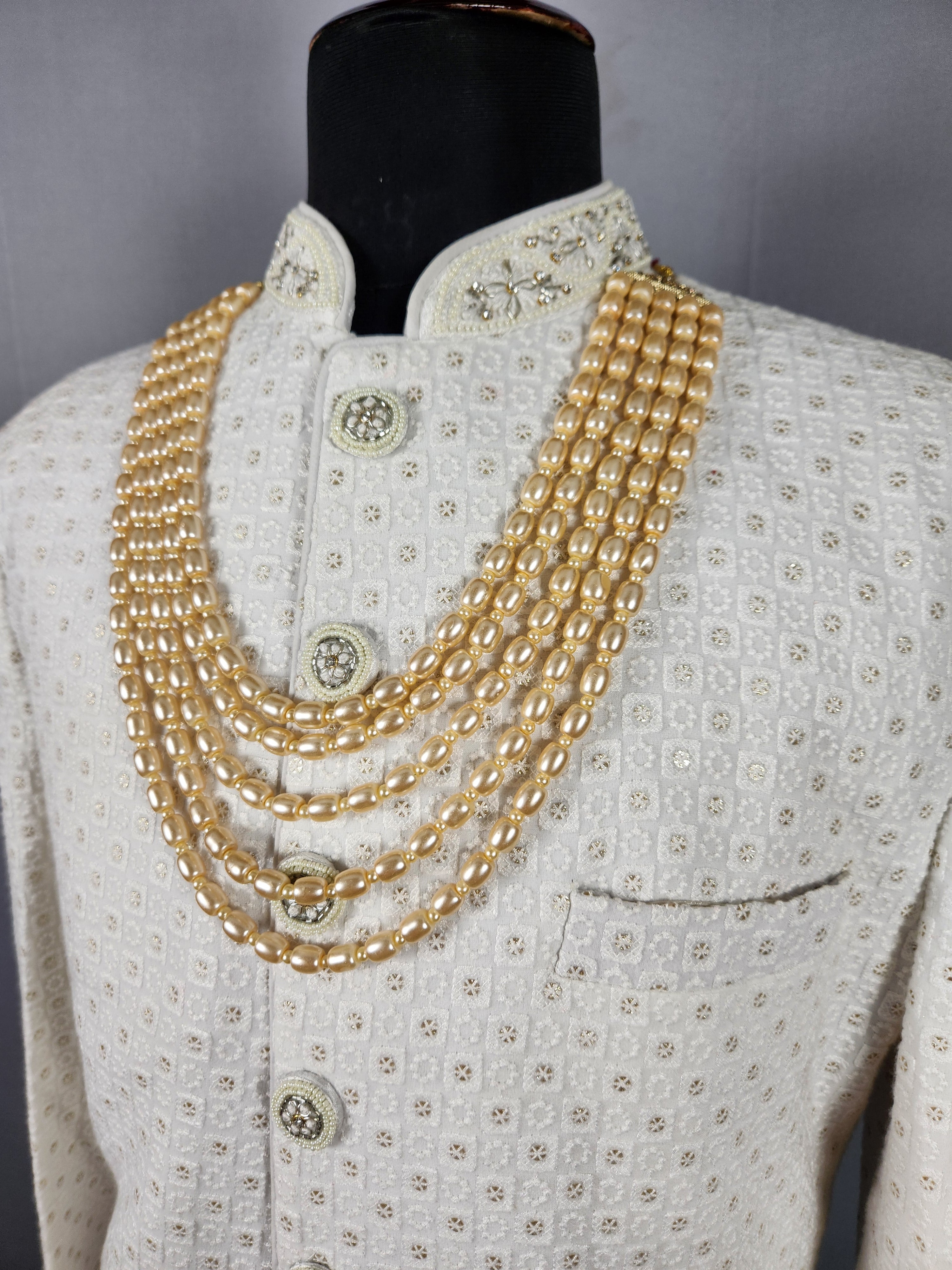 Beige Necklace for Groom  Wedding Sherwani