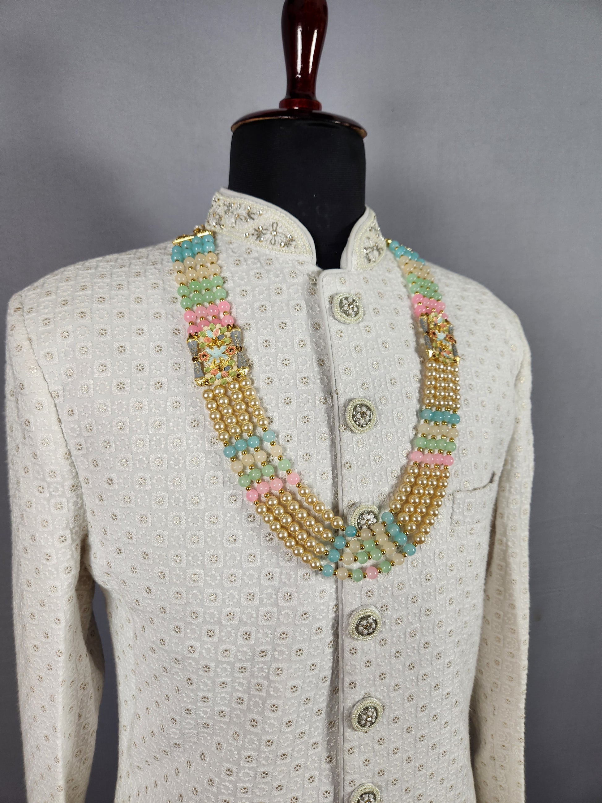Beige Necklace for Groom Wedding Sherwani