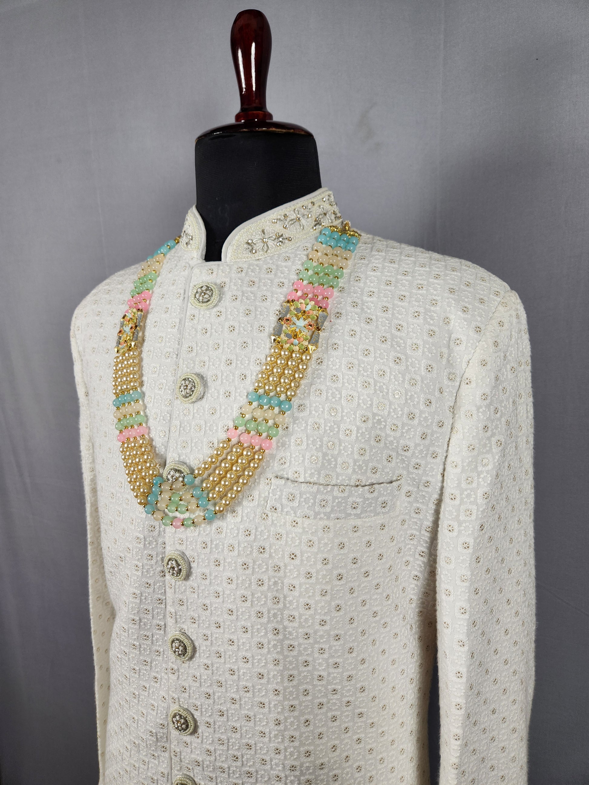 Beige Necklace for Groom Wedding Sherwani