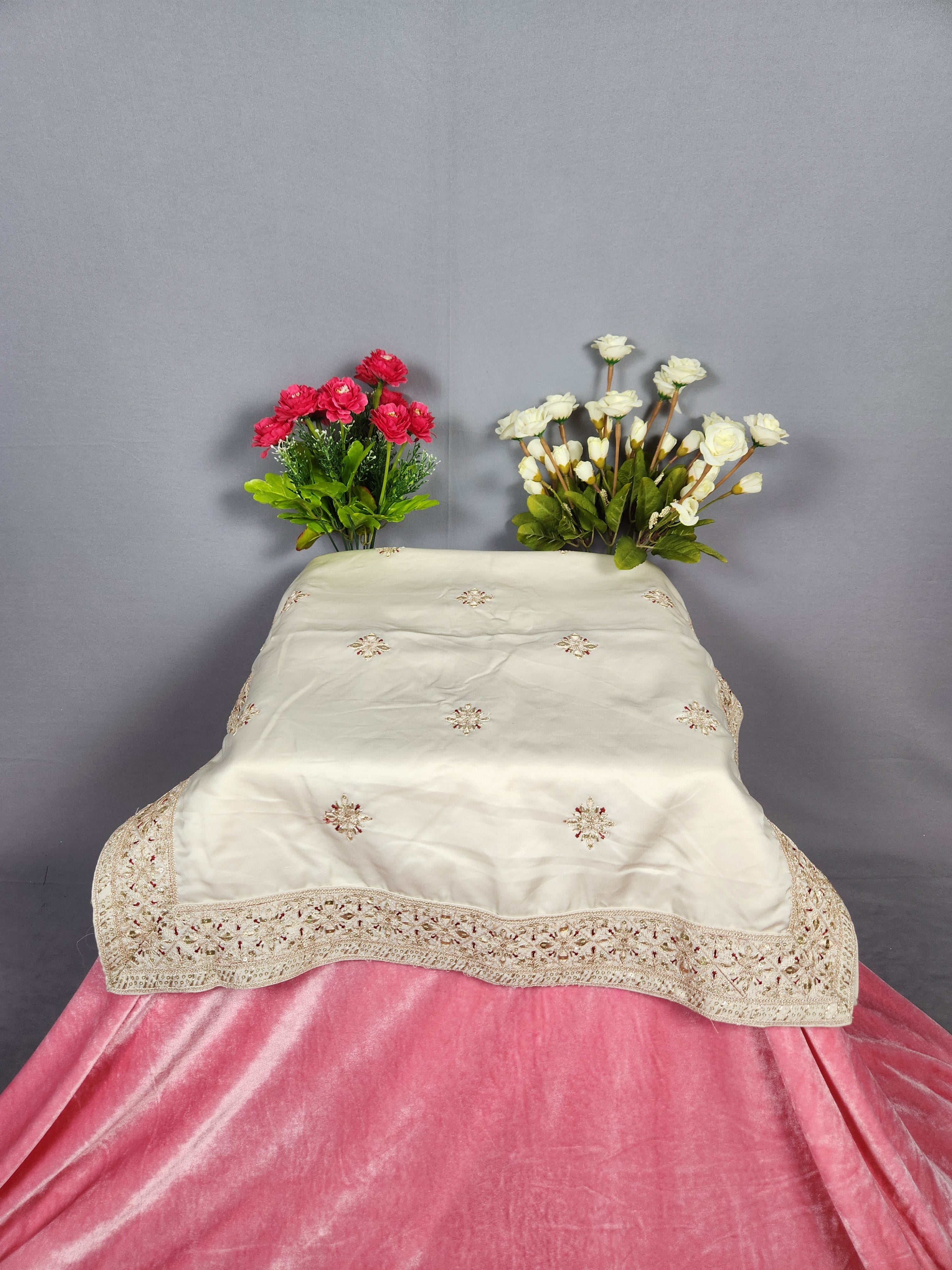 Beige Groom Turban Shawl With Red Accent | Dupatta Safa Set For Men