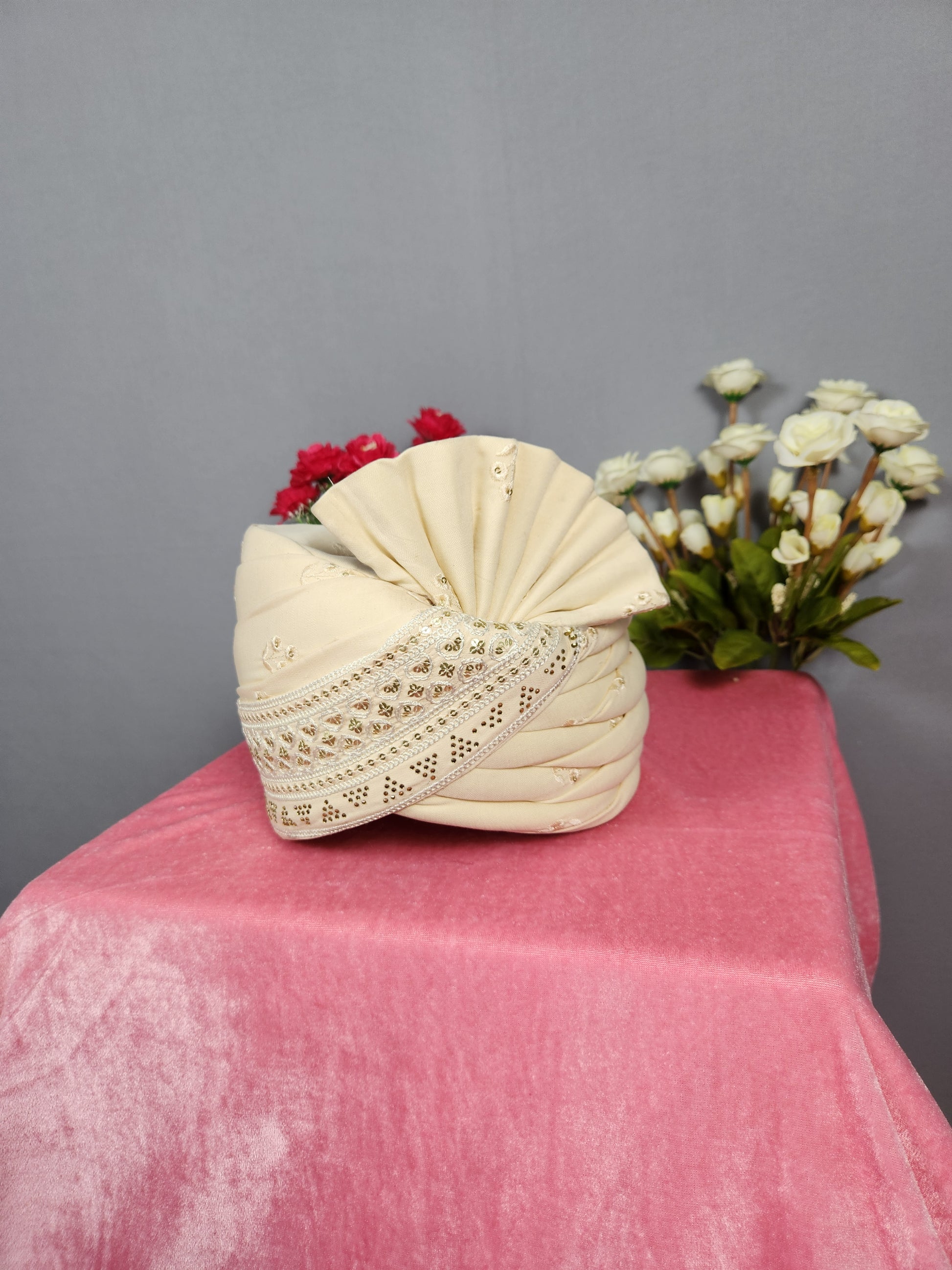 Beige Groom Turban Shawl SET