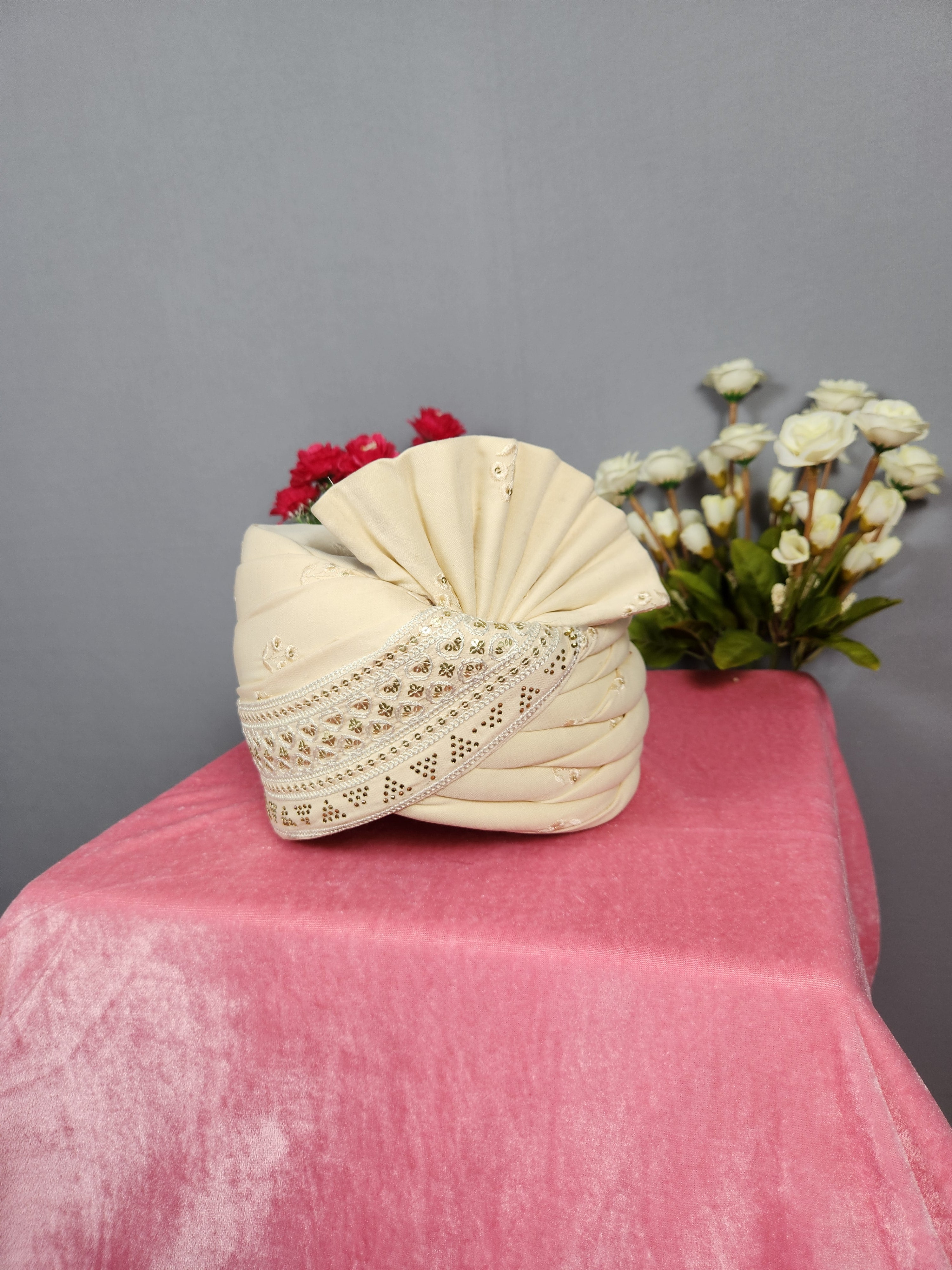 Beige Groom Turban For Sherwani