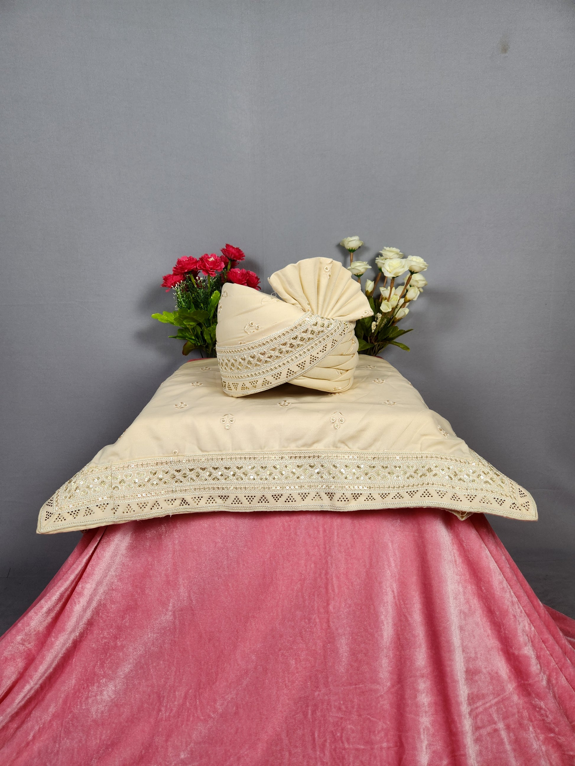 Beige Groom Turban Shawl SET