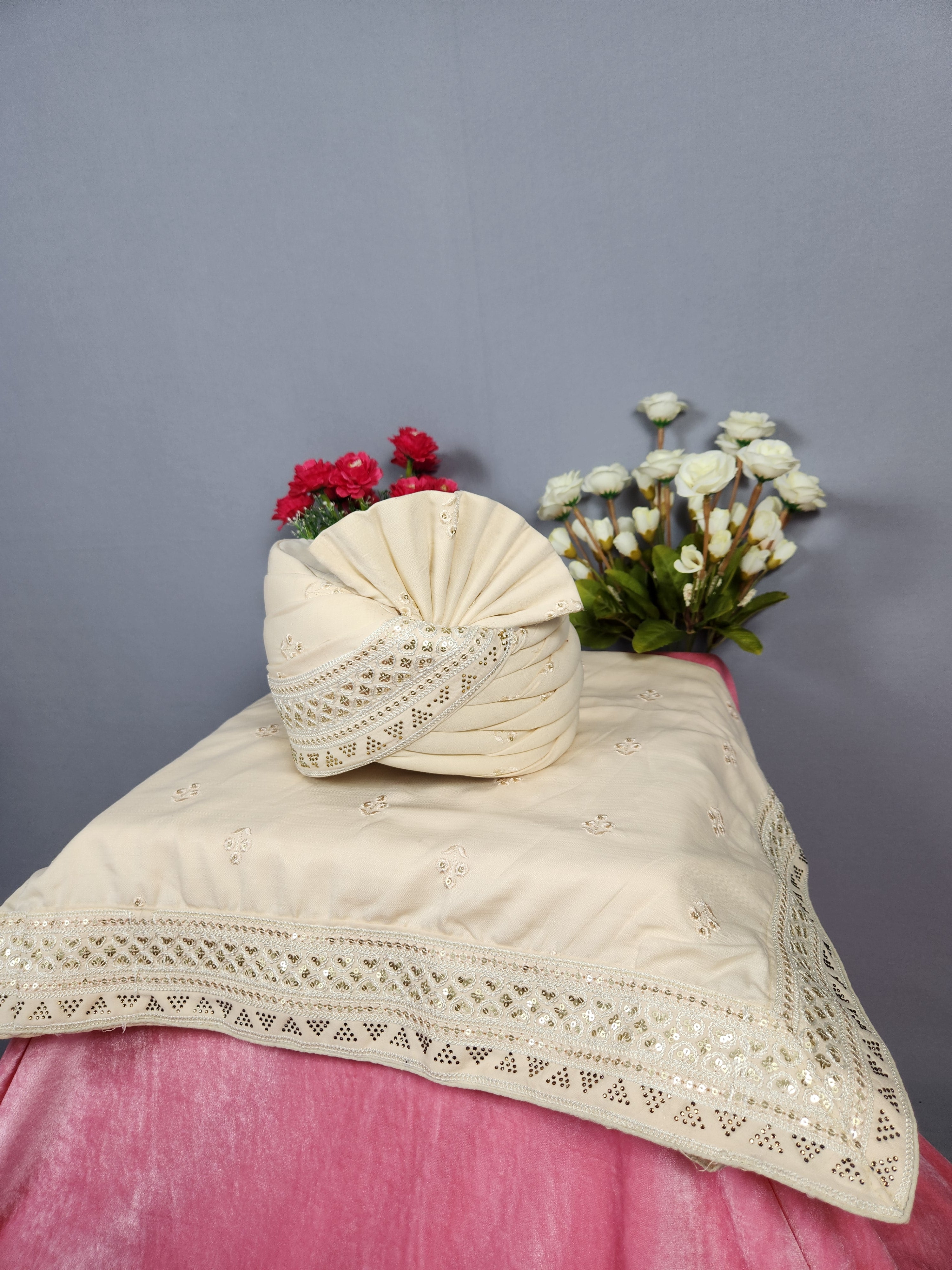 Beige Groom Turban Shawl SET