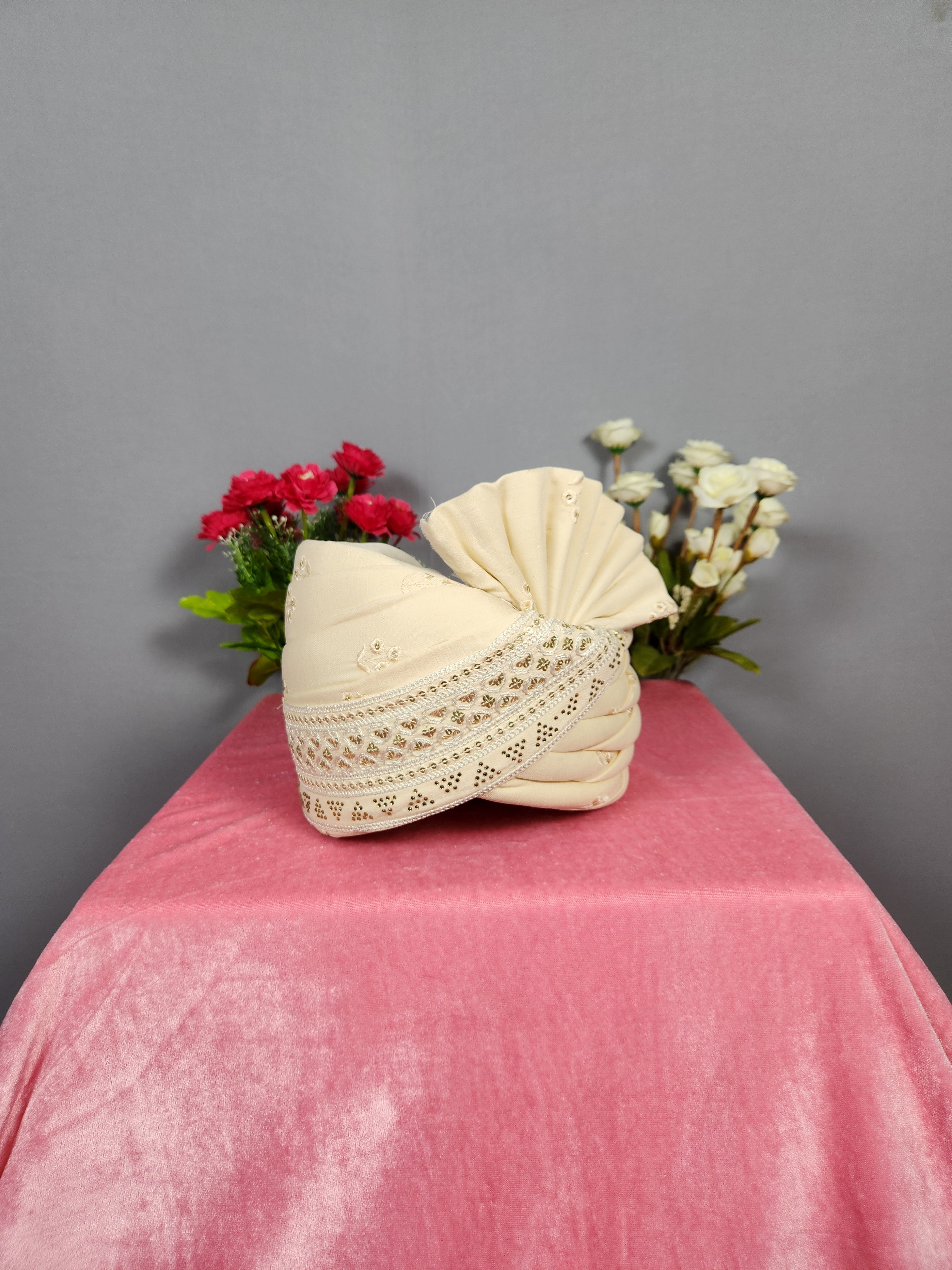 Beige Groom Turban For Sherwani